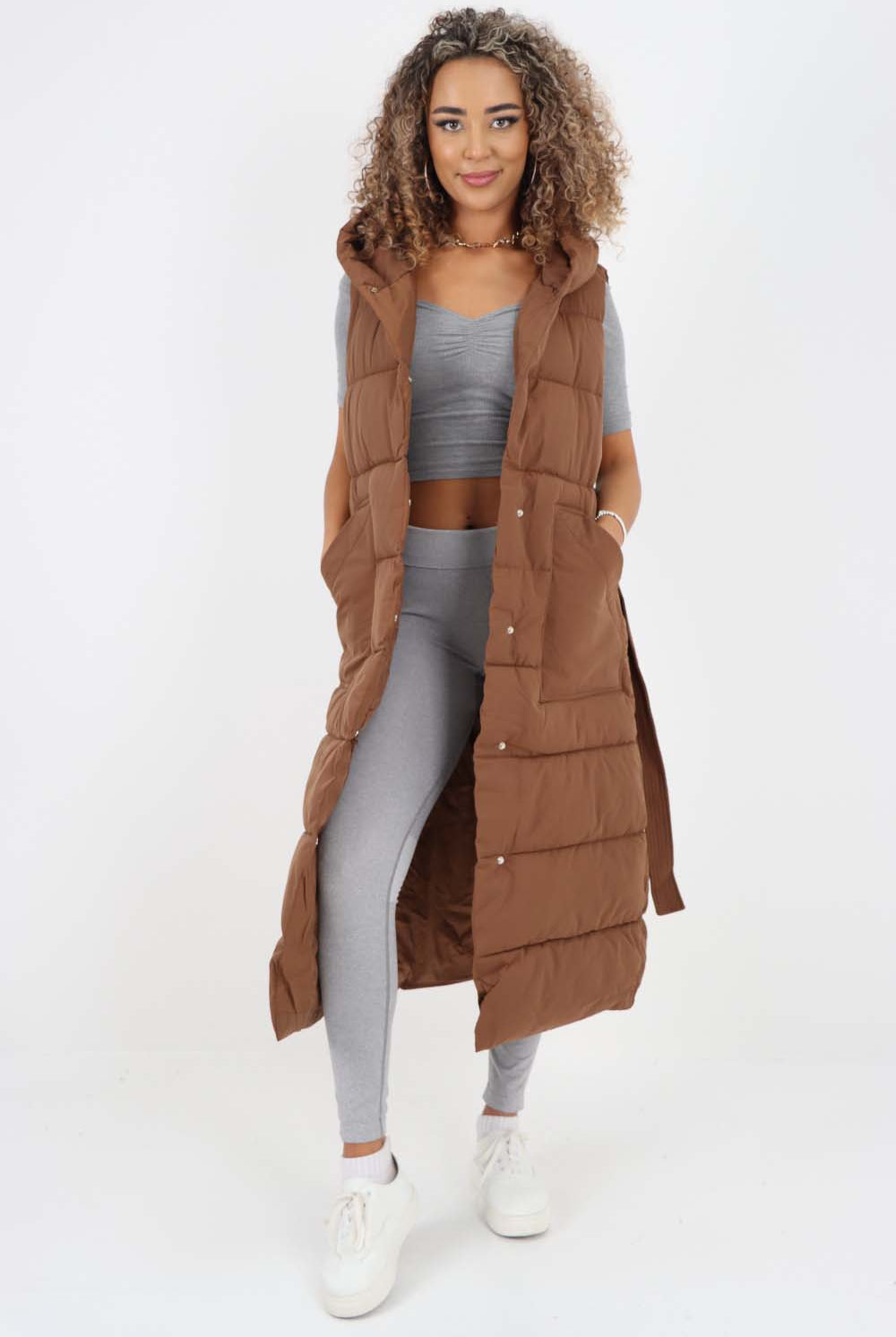 Italian Belted Hooded Long Gilet Jackets & Coat WearAll