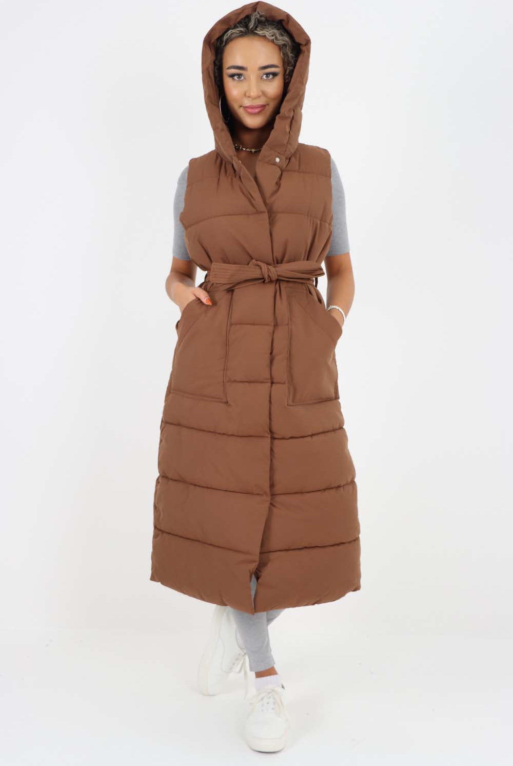 Italian Belted Hooded Long Gilet Jackets & Coat WearAll