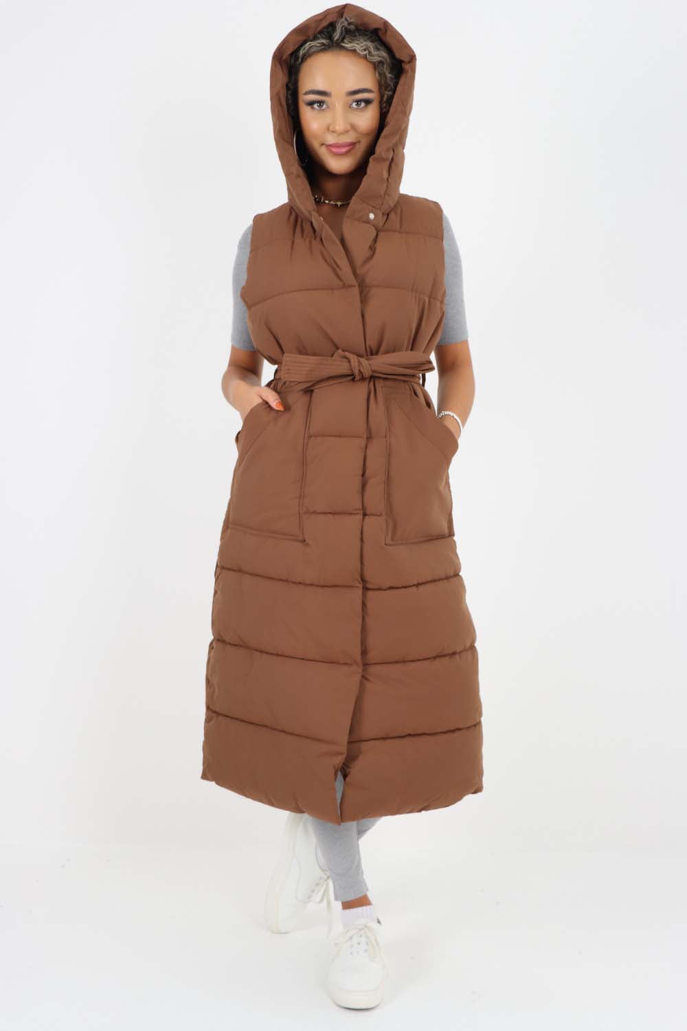 Italian Belted Hooded Long Gilet Jackets & Coat WearAll