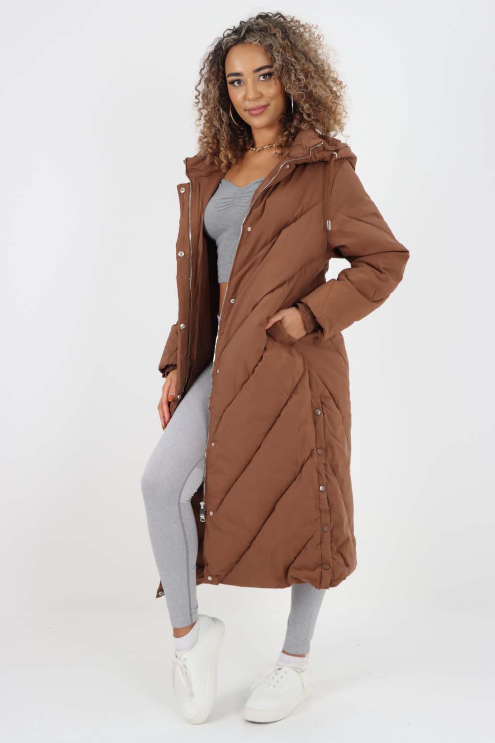 Italian Quilted Hooded Long Jacket Coat Jackets & Coat WearAll