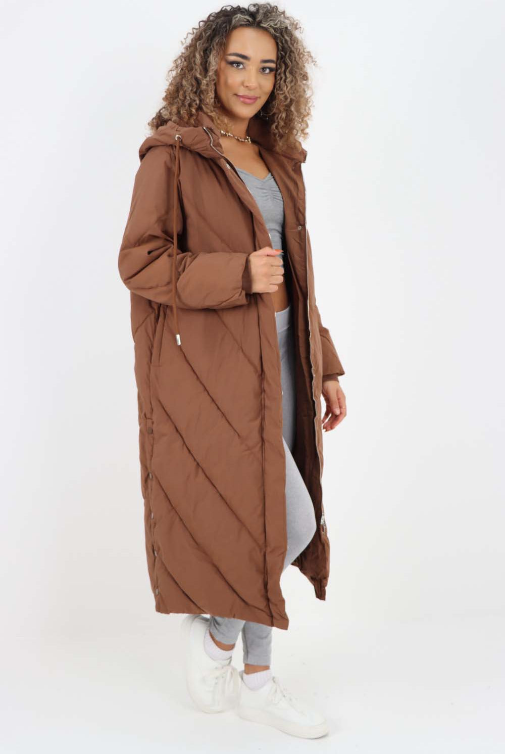 Italian Quilted Hooded Long Jacket Coat Jackets & Coat WearAll