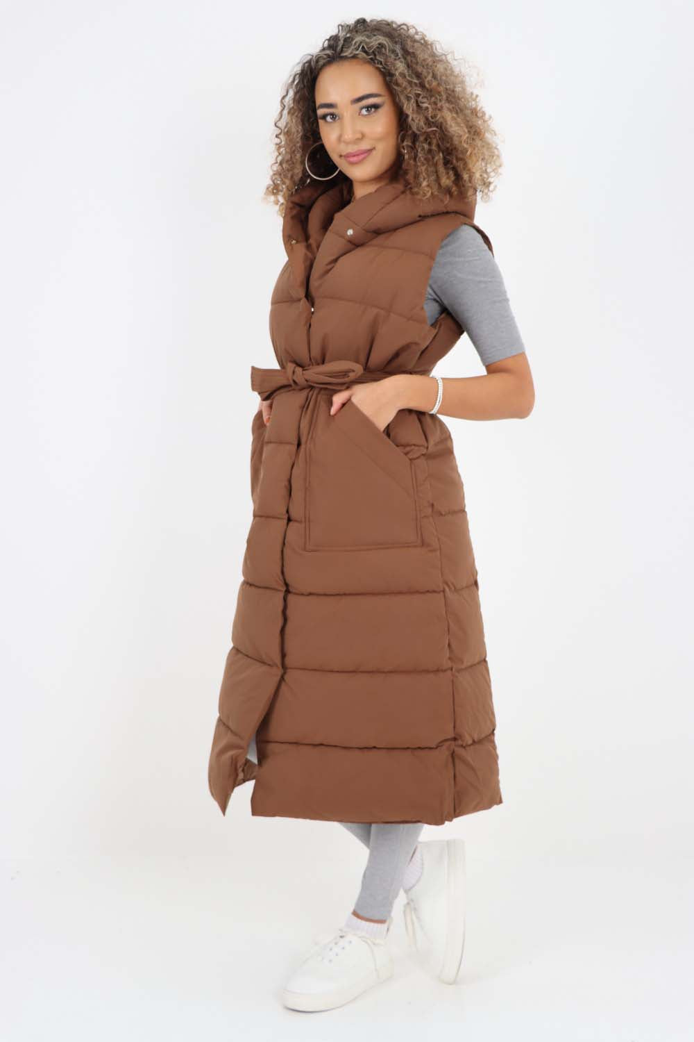 Italian Belted Hooded Long Gilet Jackets & Coat WearAll