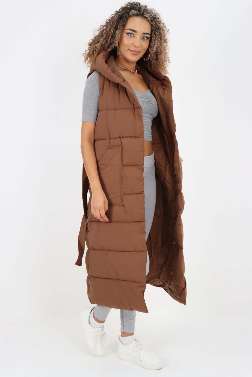 Italian Belted Hooded Long Gilet Jackets & Coat WearAll