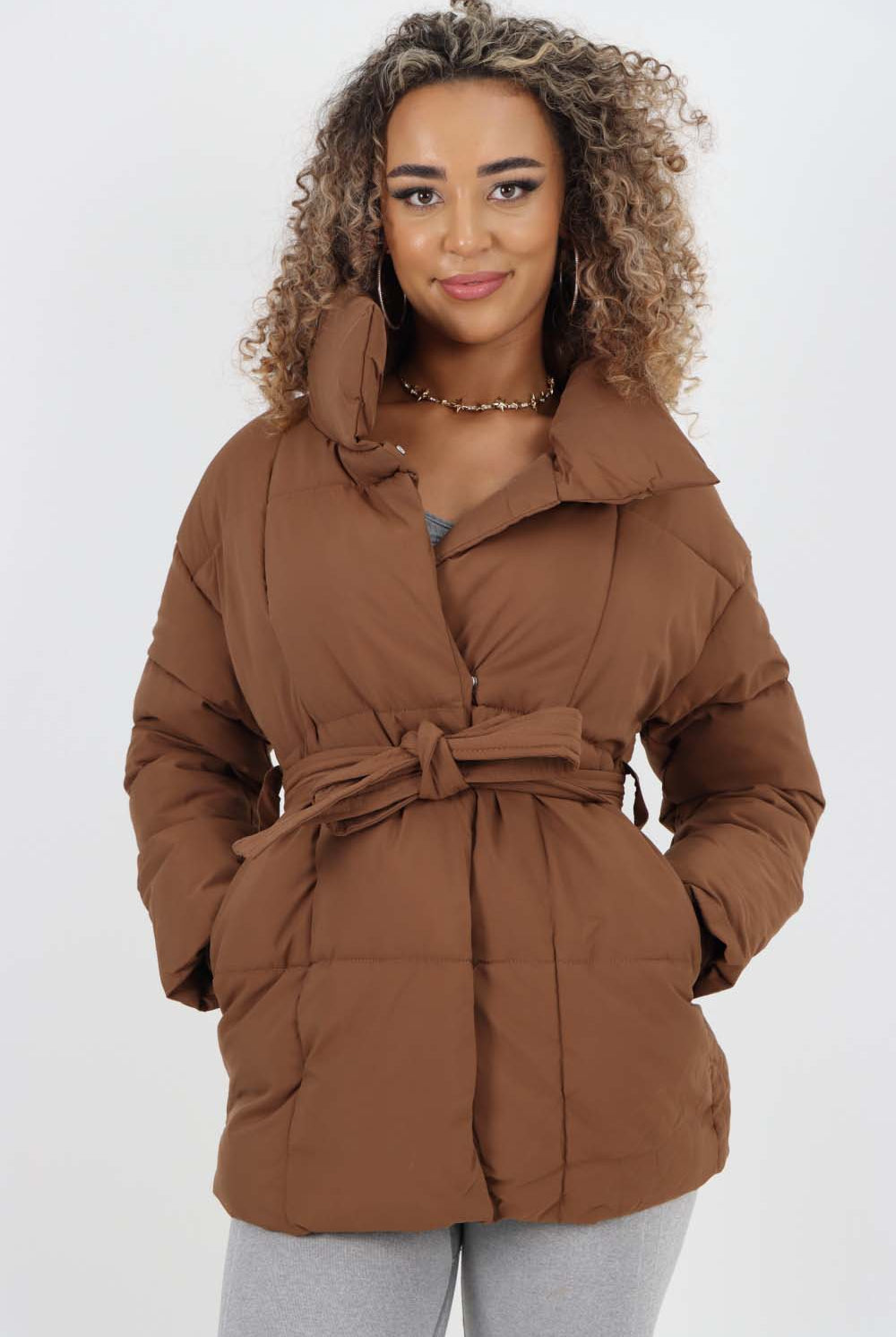 Italian Belted Hooded Jacket Coat Jackets & Coat WearAll Brown One Size(Fits UK 8-16)