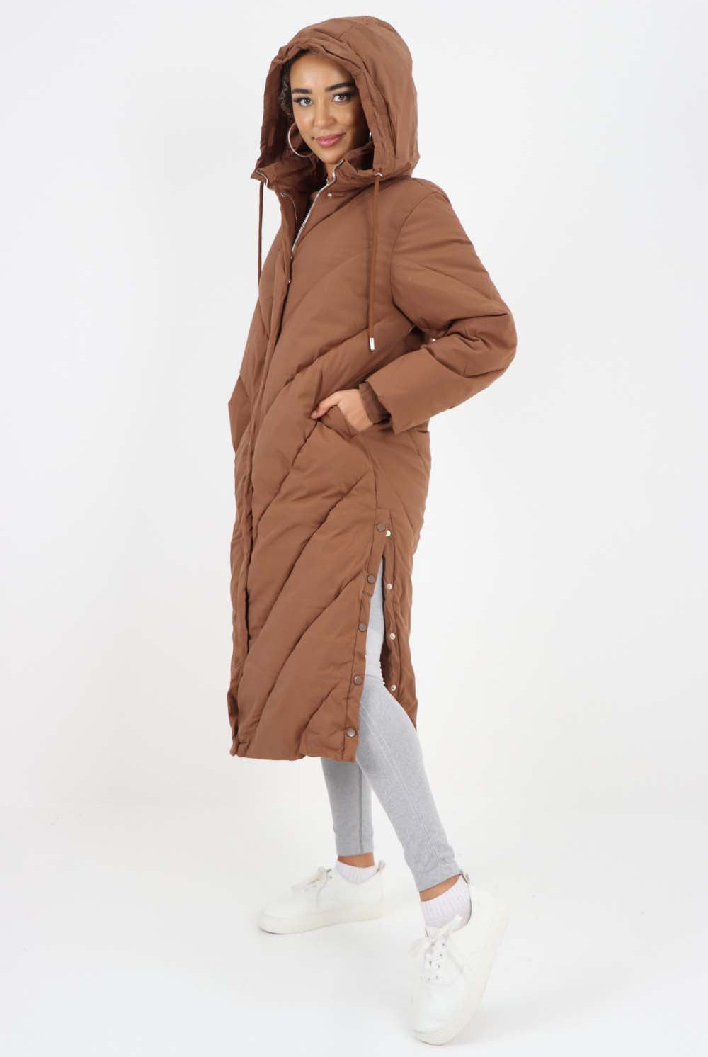Italian Quilted Hooded Long Jacket Coat Jackets & Coat WearAll