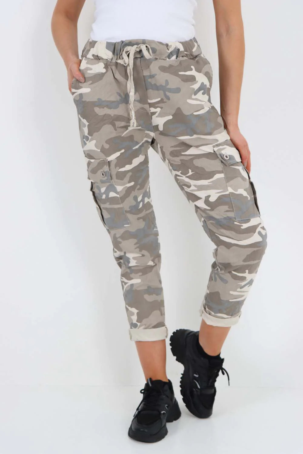 Italian Drawstring Camo Side Pockets Cargo Trousers Trouser WearAll