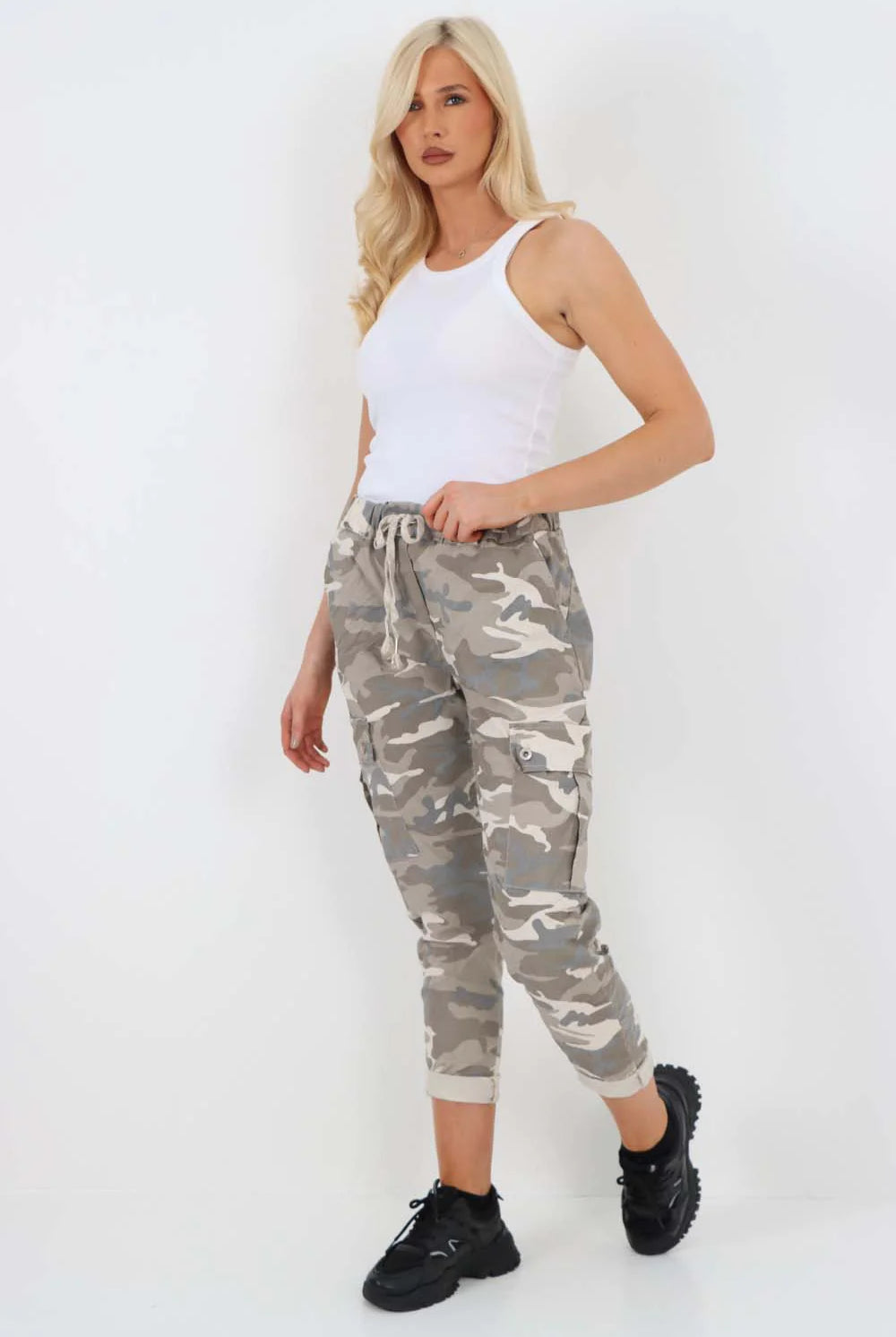 Italian Drawstring Camo Side Pockets Cargo Trousers Trouser WearAll