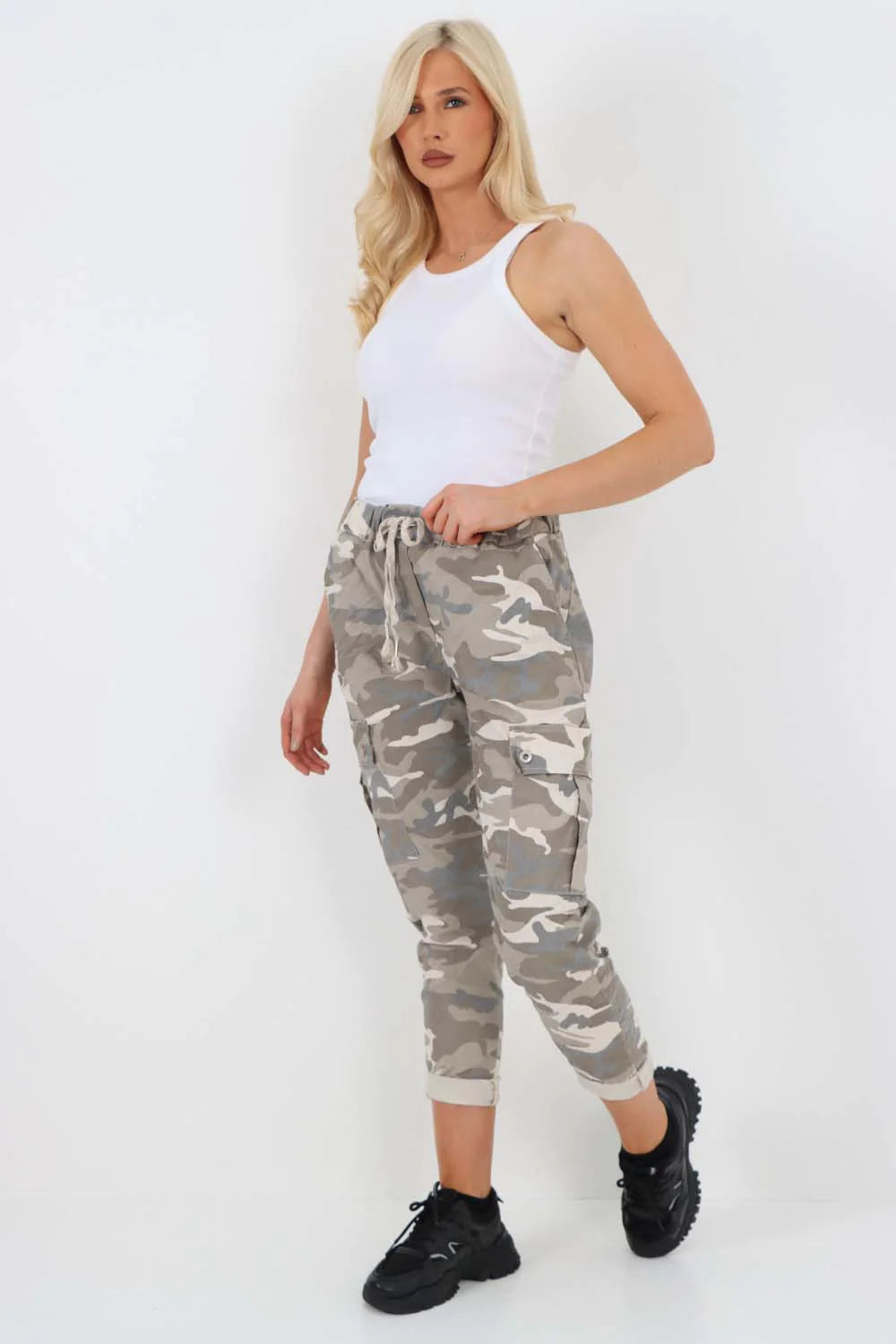 Italian Drawstring Camo Side Pockets Cargo Trousers Trouser WearAll