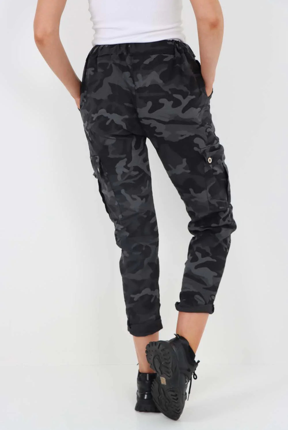 Italian Drawstring Camo Side Pockets Cargo Trousers Trouser WearAll