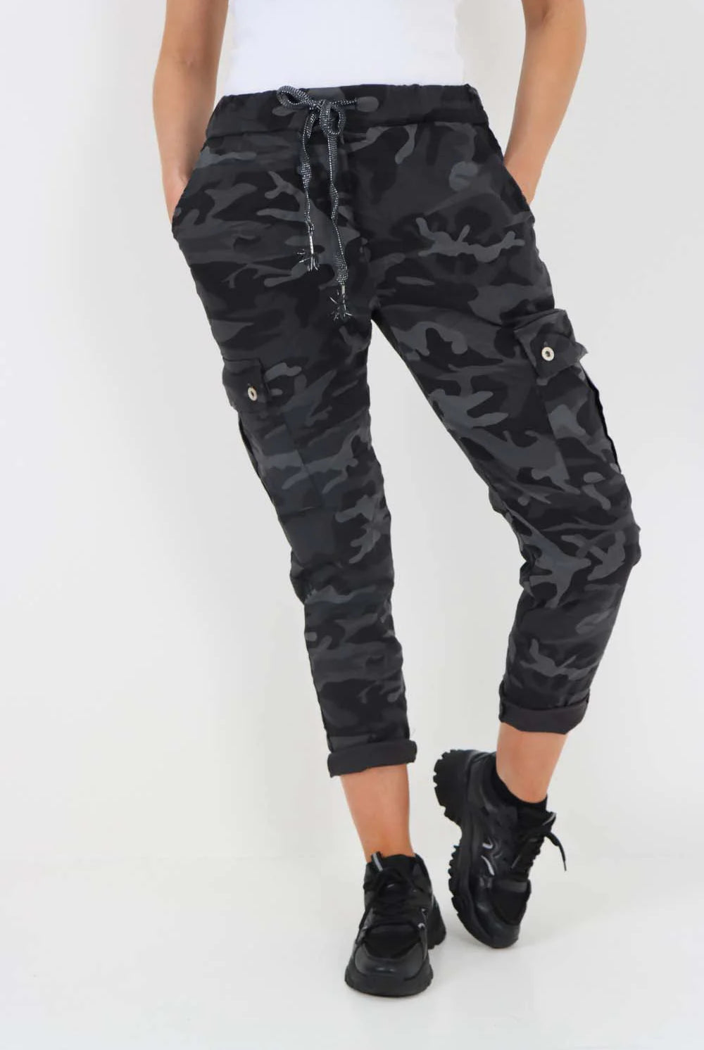 Italian Drawstring Camo Side Pockets Cargo Trousers Trouser WearAll