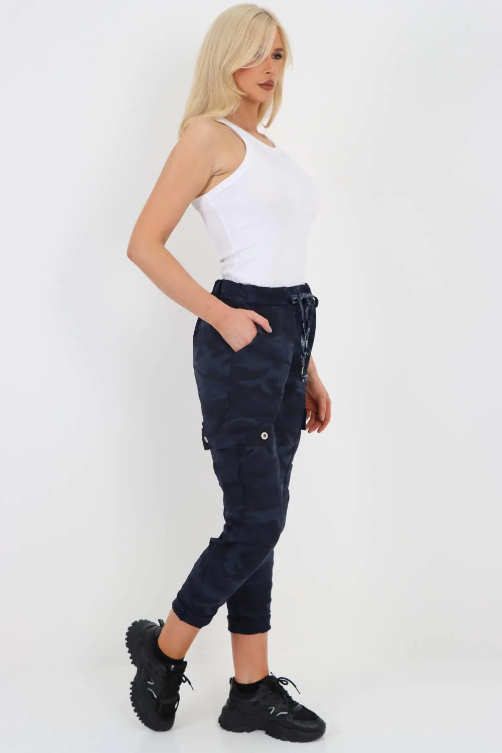 Italian Drawstring Camo Side Pockets Cargo Trousers Trouser WearAll