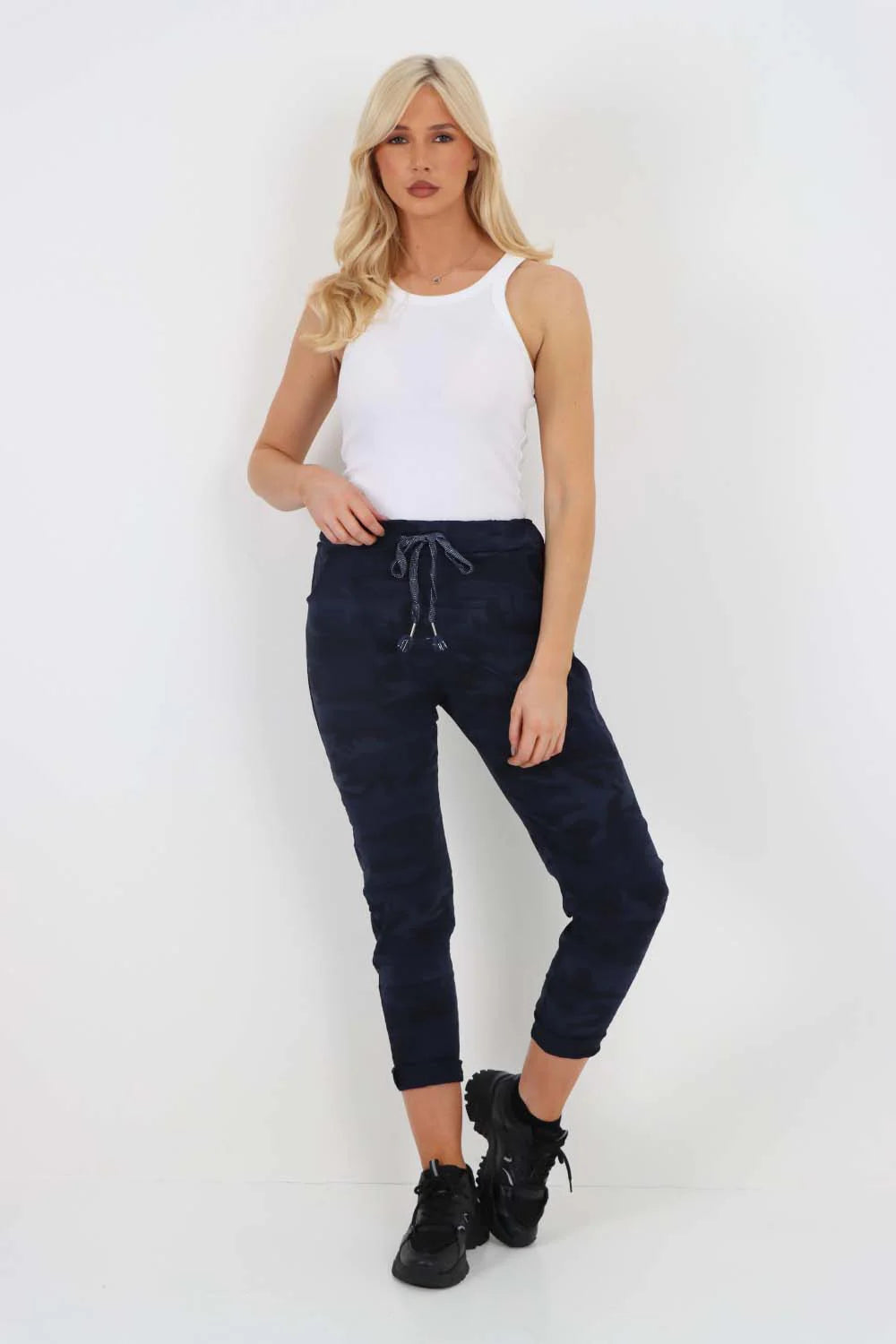 Italian Drawstring Camo Side Pockets Trousers Trouser WearAll Blue 8