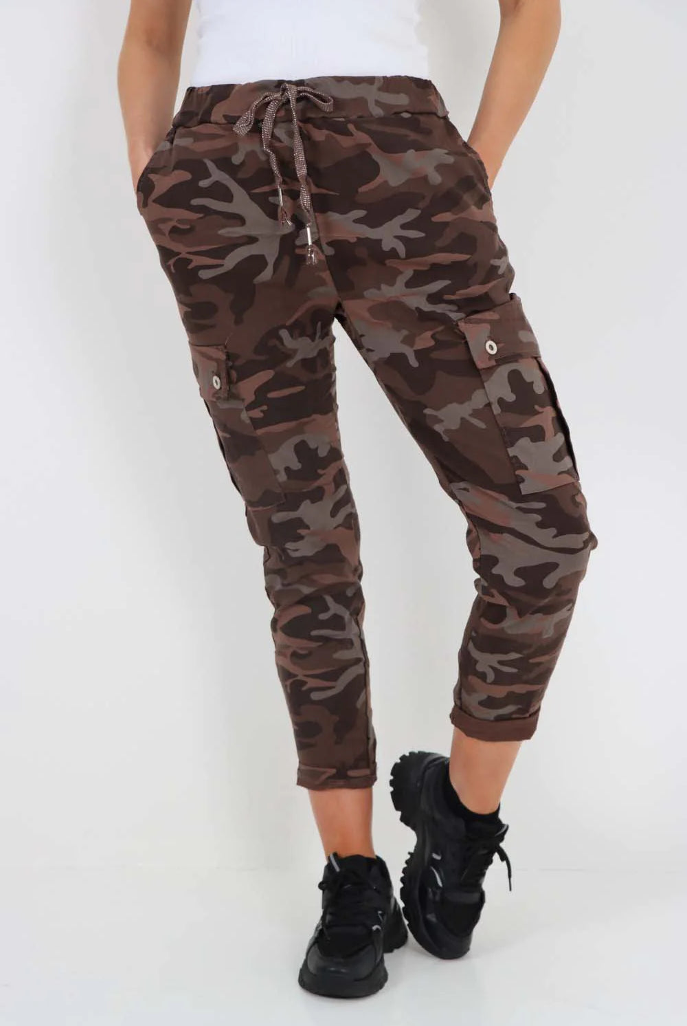 Italian Drawstring Camo Side Pockets Cargo Trousers Trouser WearAll