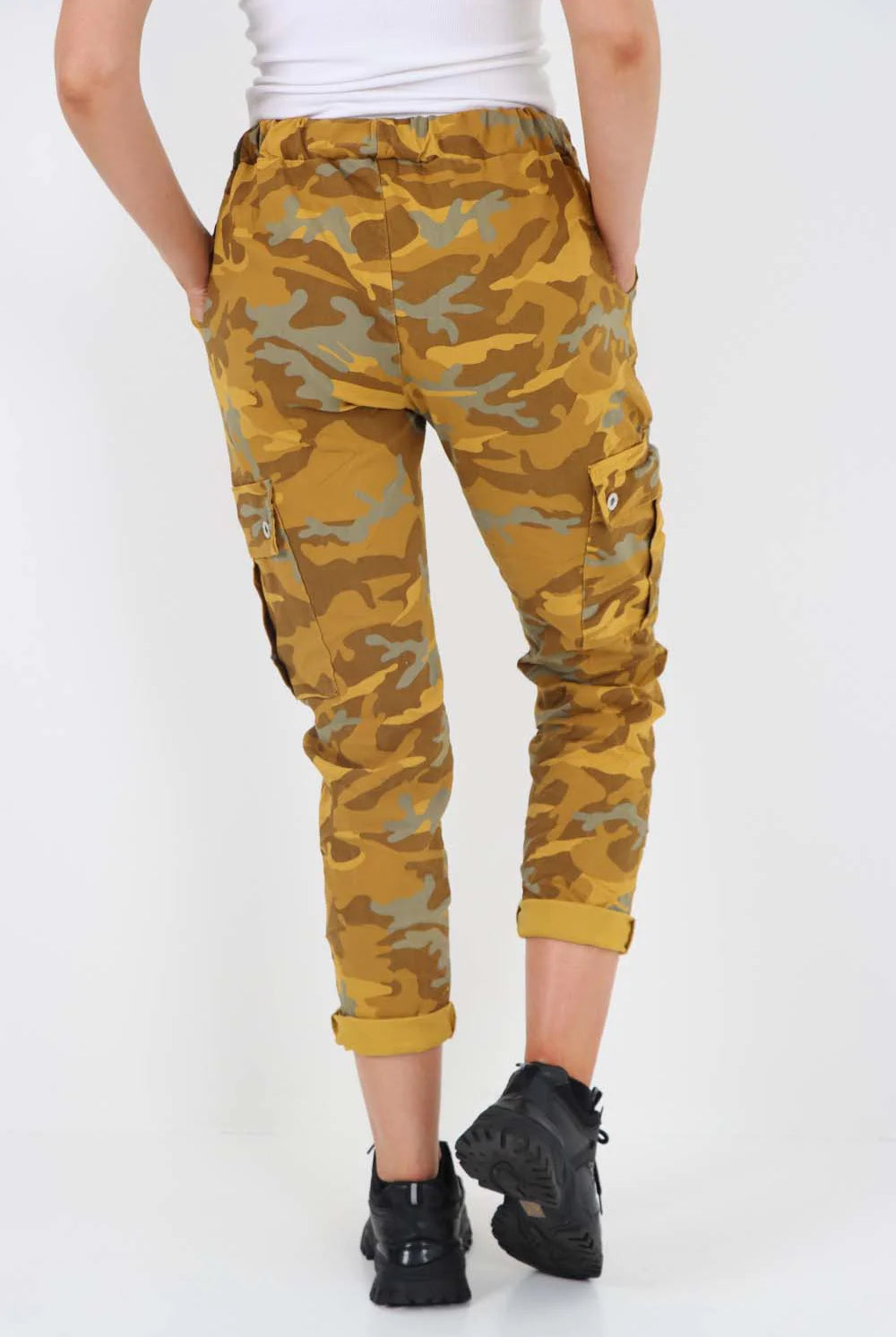 Plus Size Italian Drawstring Camo Side Pockets Cargo Trousers Trouser WearAll