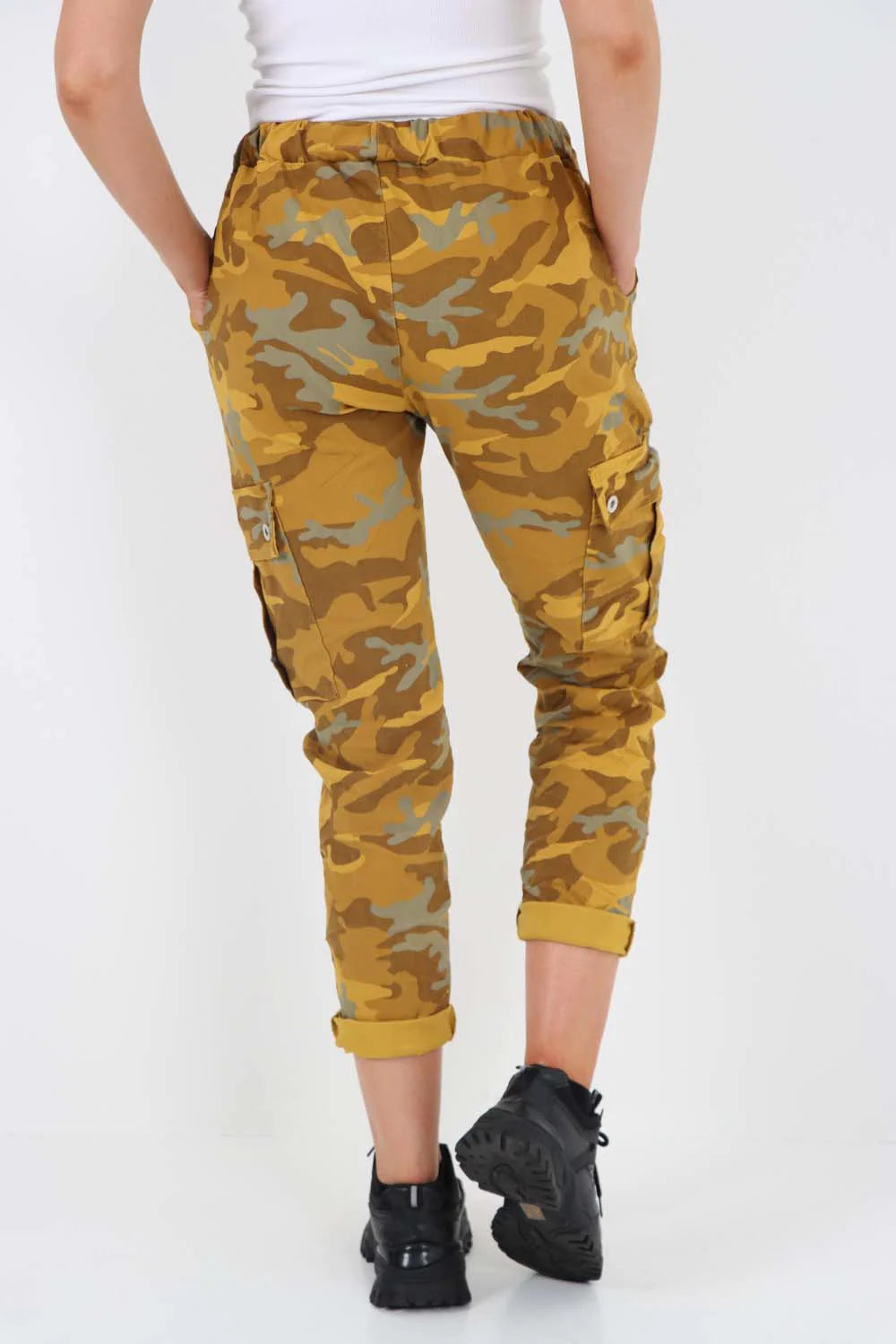 Plus Size Italian Drawstring Camo Side Pockets Cargo Trousers Trouser WearAll