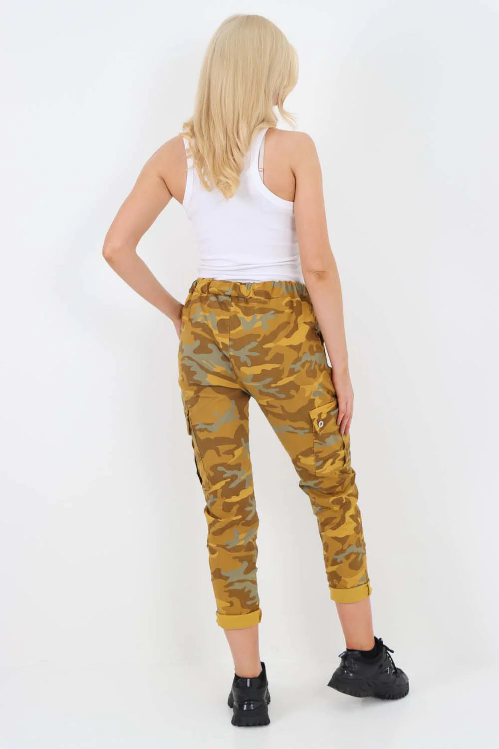 Plus Size Italian Drawstring Camo Side Pockets Cargo Trousers Trouser WearAll