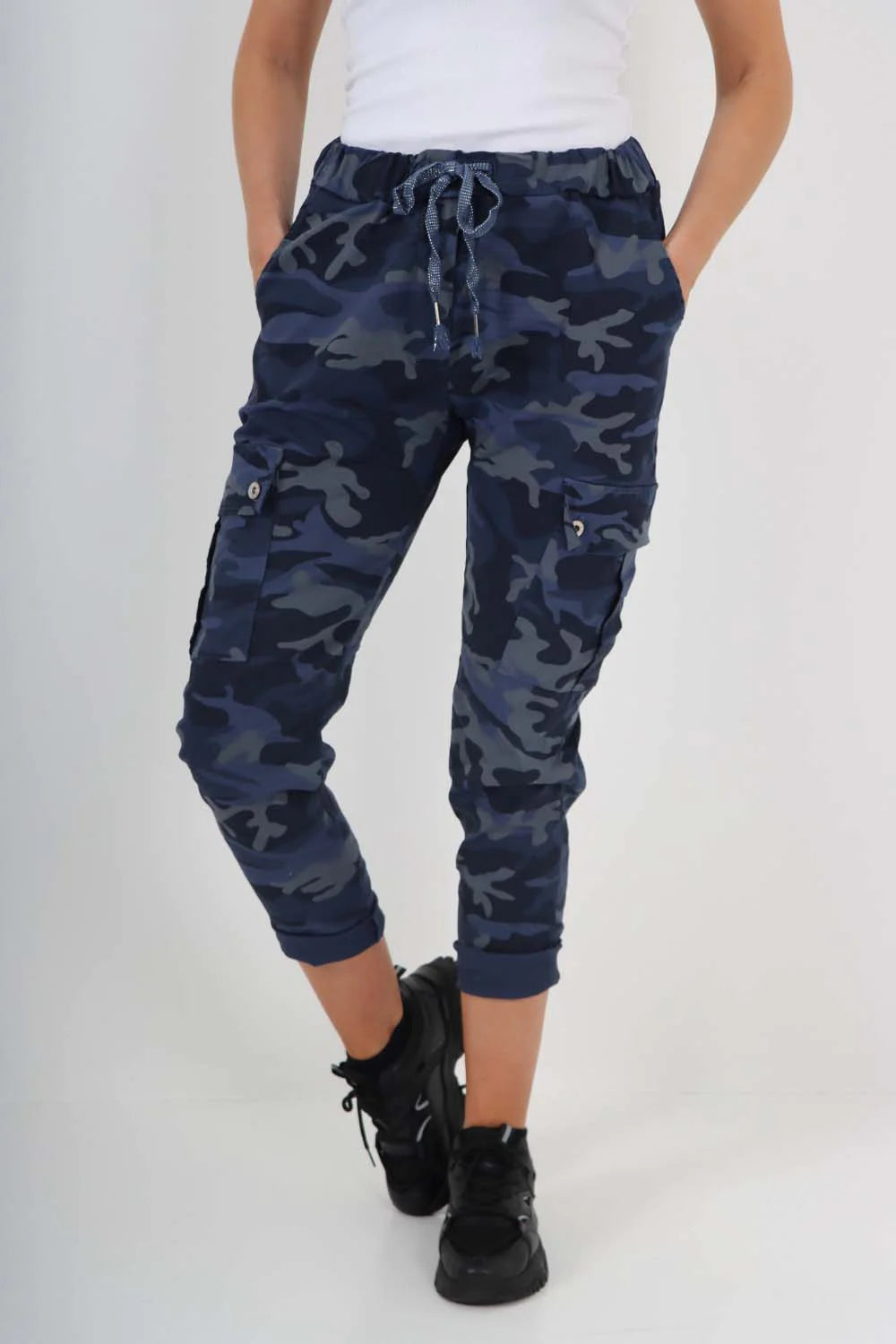 Plus Size Italian Drawstring Camo Side Pockets Cargo Trousers Trouser WearAll
