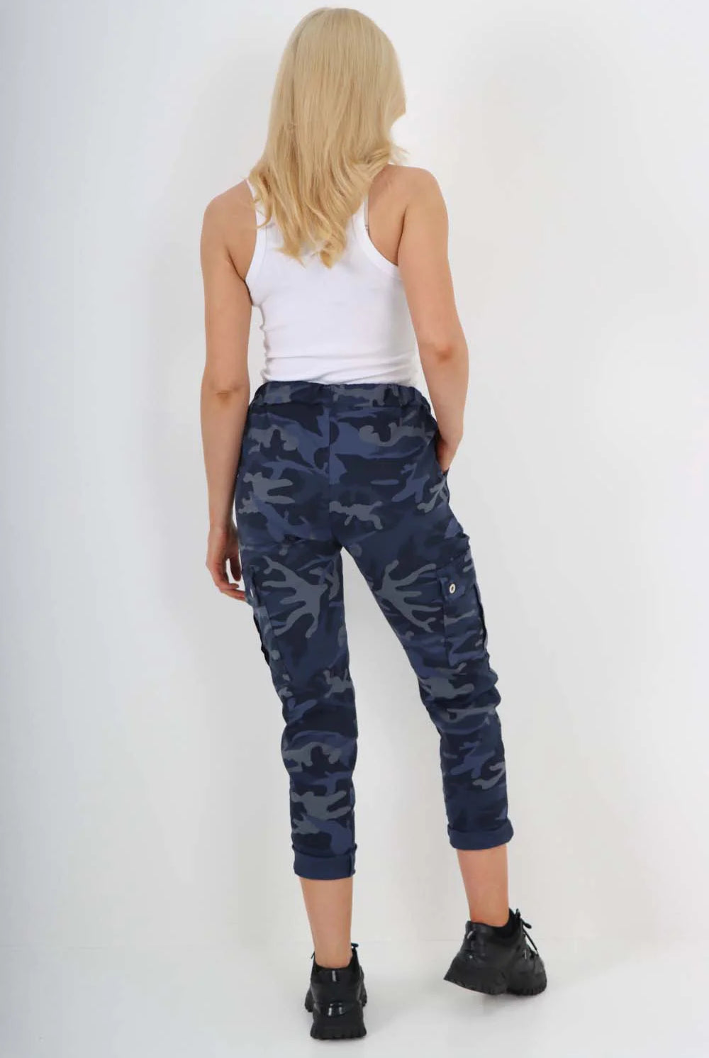 Plus Size Italian Drawstring Camo Side Pockets Cargo Trousers Trouser WearAll