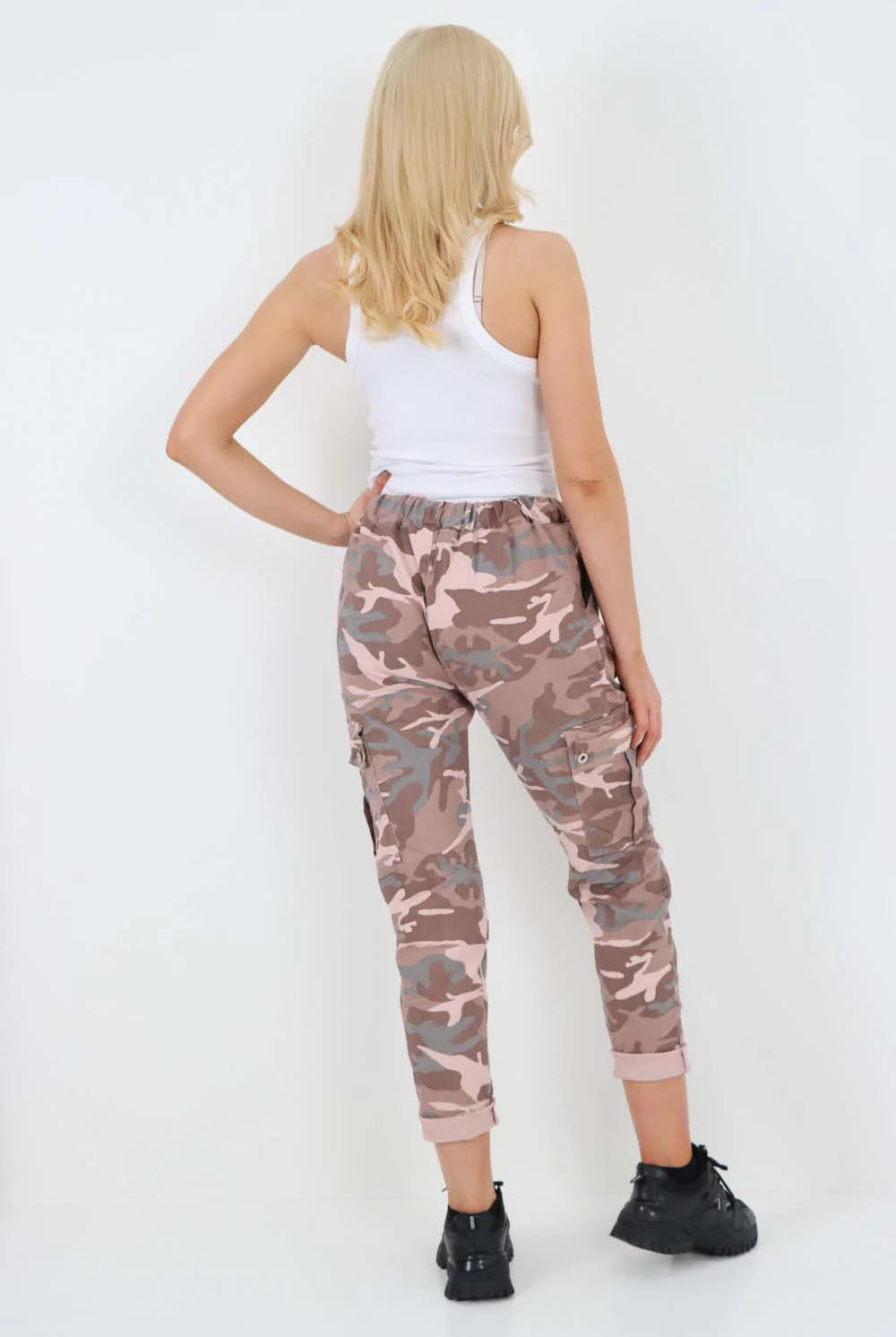 Plus Size Italian Drawstring Camo Side Pockets Cargo Trousers Trouser WearAll