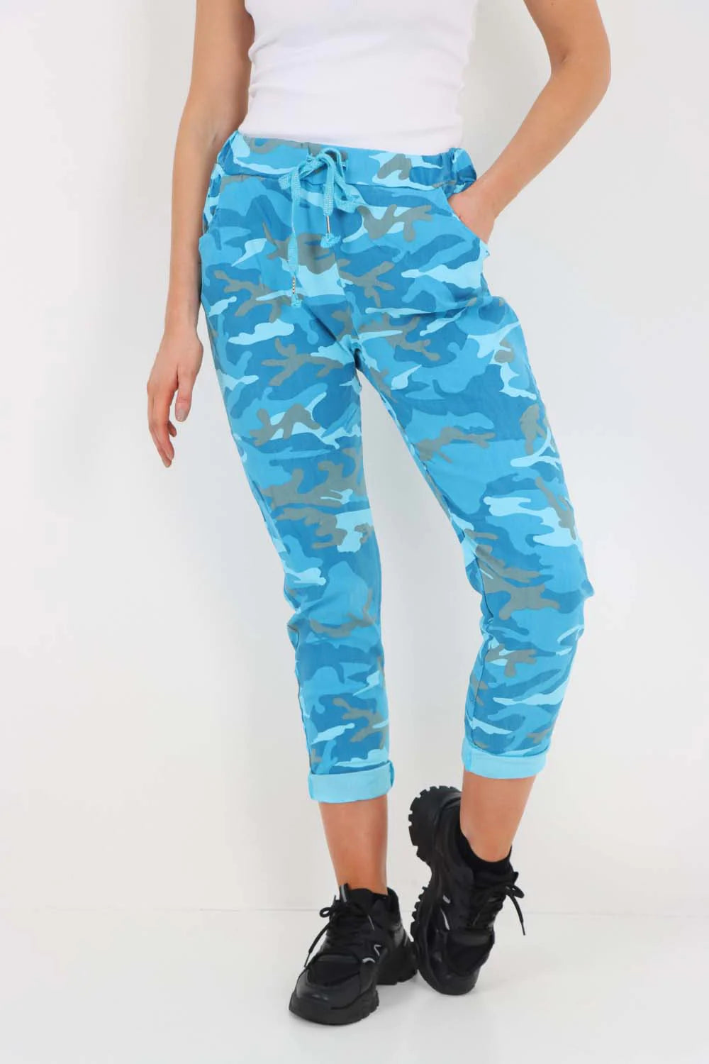 Plus Size Italian Drawstring Camo Side Pockets Trousers Trouser WearAll