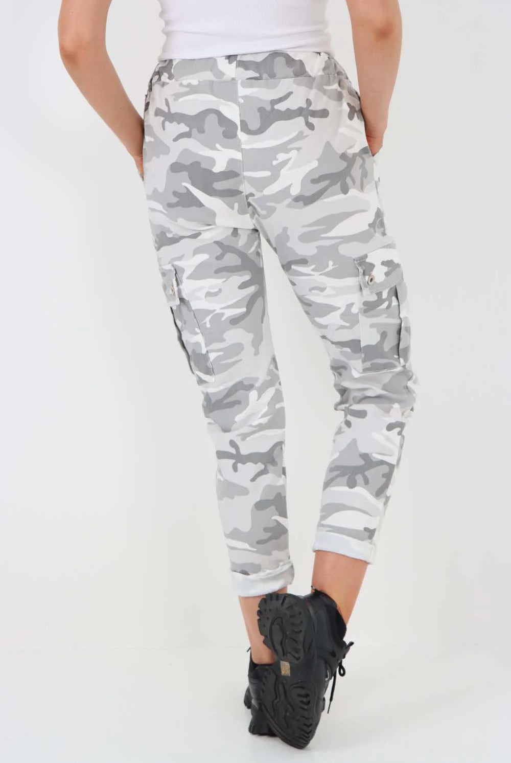 Plus Size Italian Drawstring Camo Side Pockets Cargo Trousers Trouser WearAll