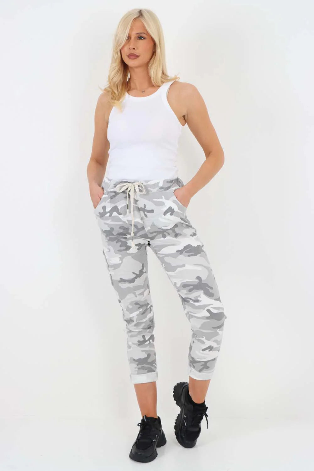 Plus Size Italian Drawstring Camo Side Pockets Trousers Trouser WearAll