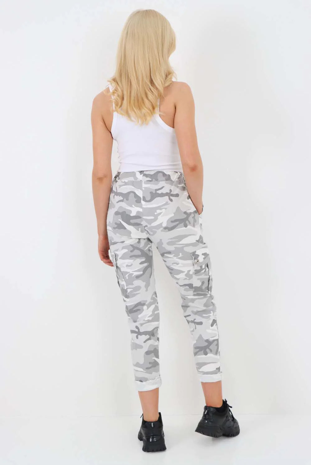 Plus Size Italian Drawstring Camo Side Pockets Cargo Trousers Trouser WearAll