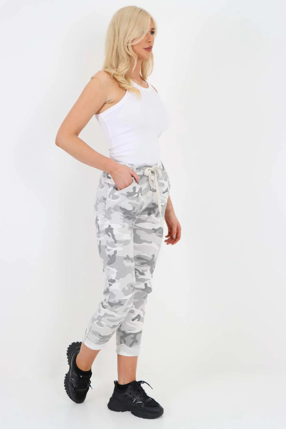 Plus Size Italian Drawstring Camo Side Pockets Trousers Trouser WearAll