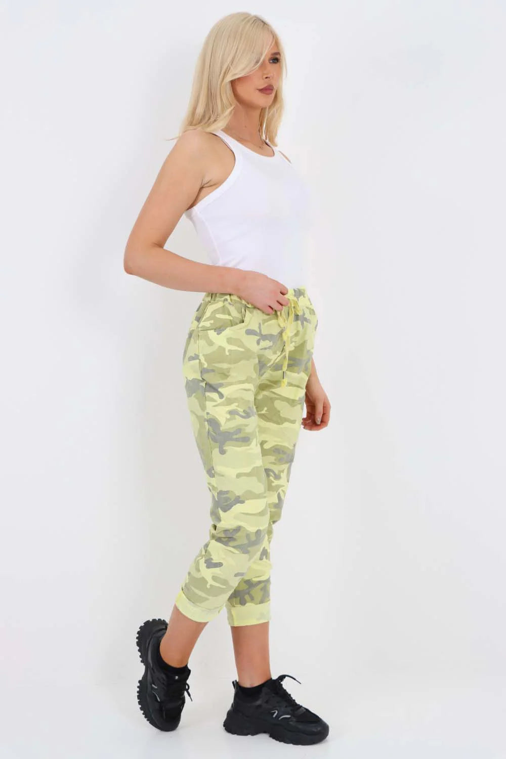 Plus Size Italian Drawstring Camo Side Pockets Trousers Trouser WearAll