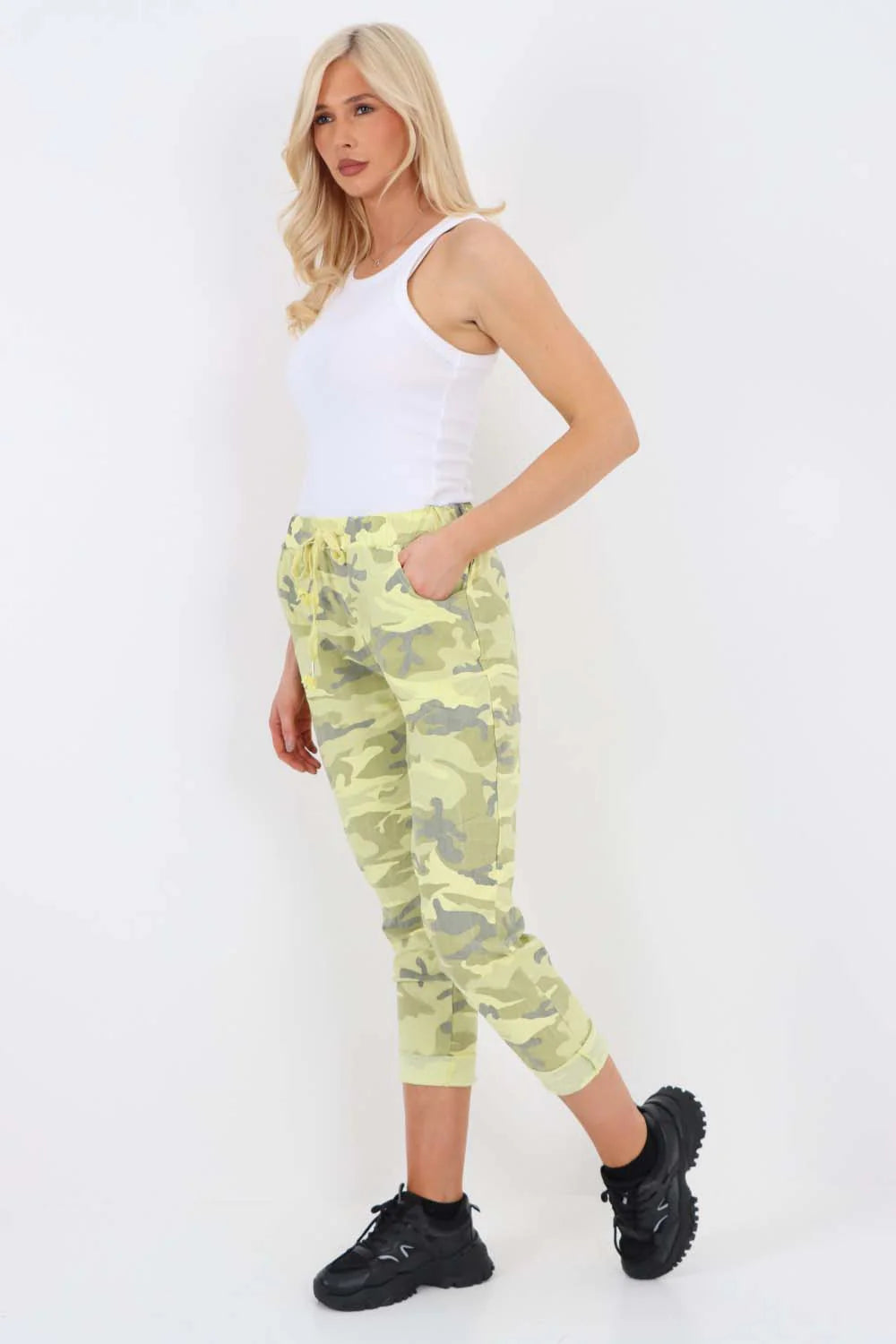 Plus Size Italian Drawstring Camo Side Pockets Trousers Trouser WearAll