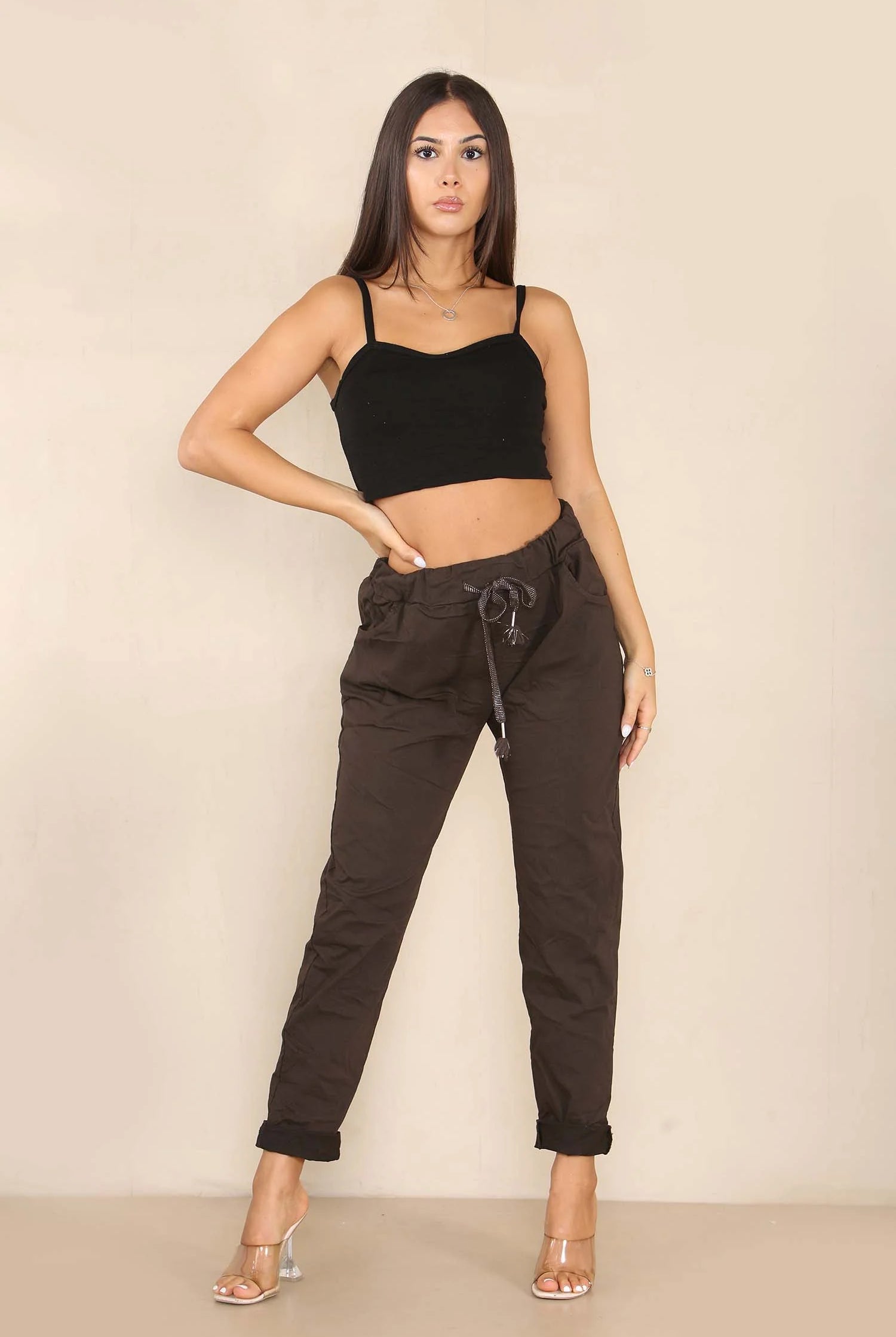 Italian Glitter Drawstring Waistband Magic Pants Trouser WearAll