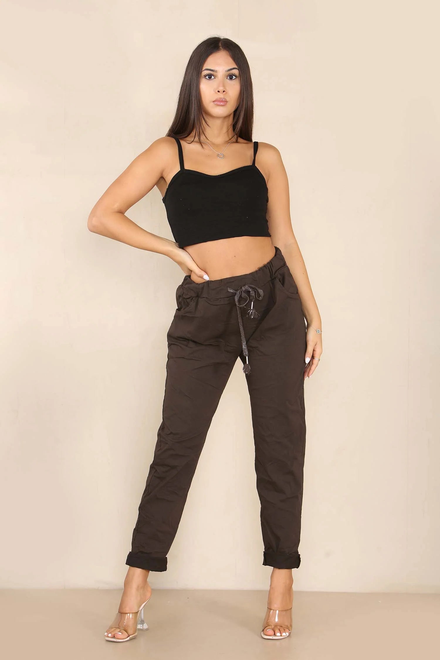 Italian Glitter Drawstring Waistband Magic Pants Trouser WearAll