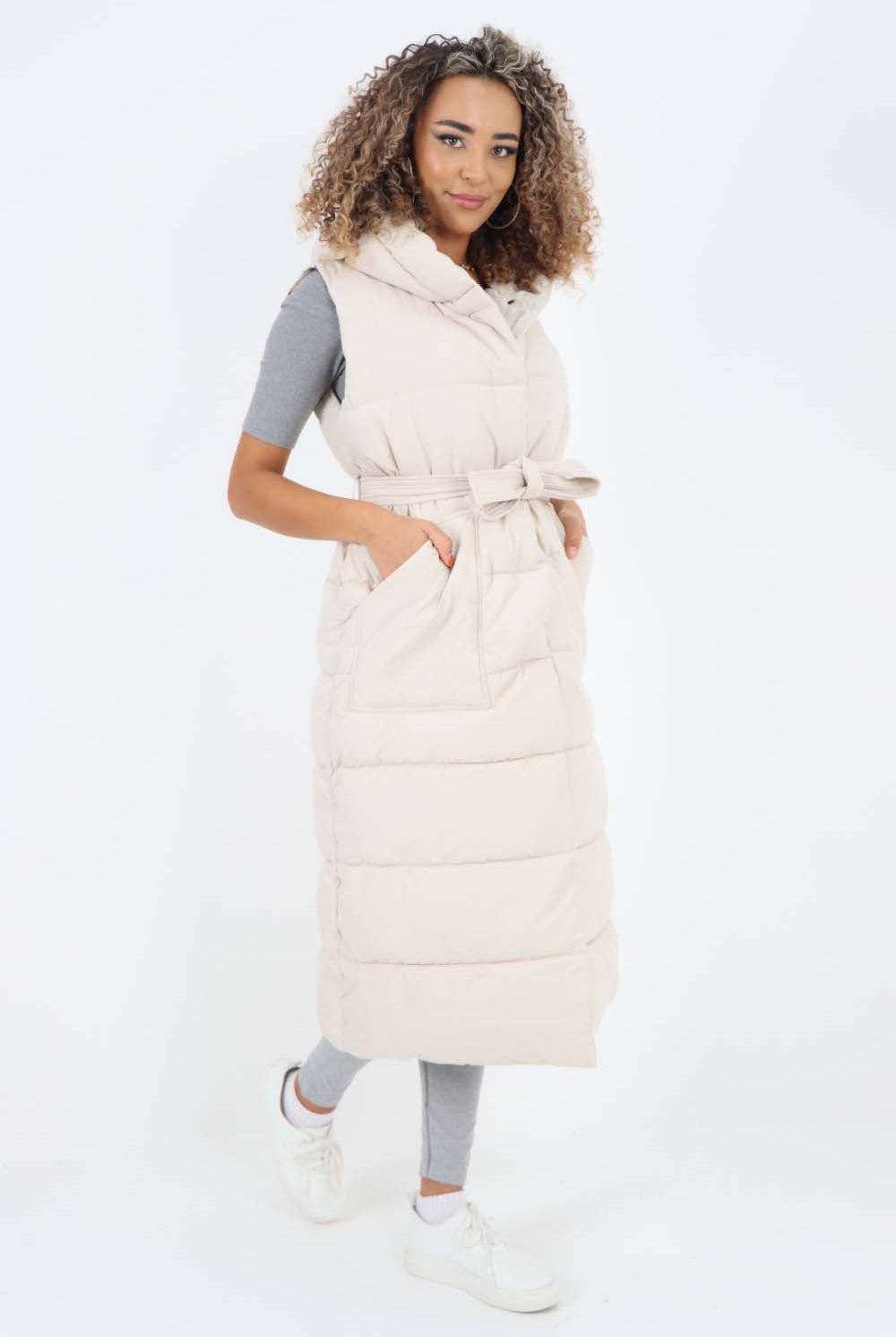 Italian Belted Hooded Long Gilet Jackets & Coat WearAll