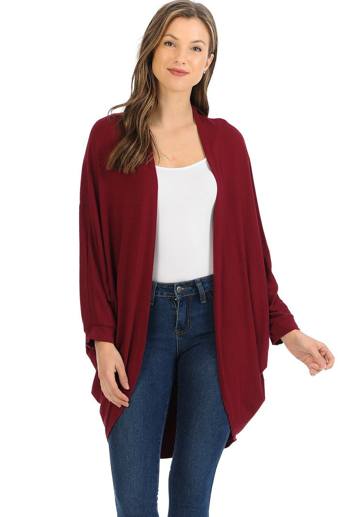 Batwing Long Open Cardigan Top Maxi Cardigan WearAll Wine 8-10