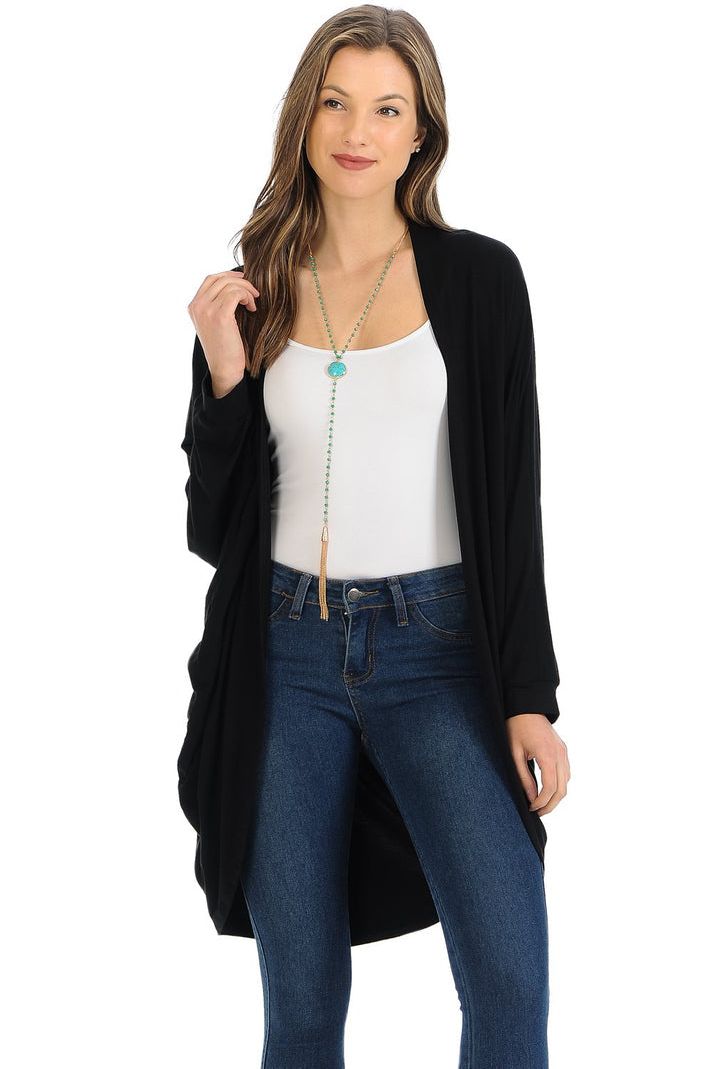 Plus Size Batwing Long Open Cardigan Top Maxi Cardigan WearAll Black 16-18