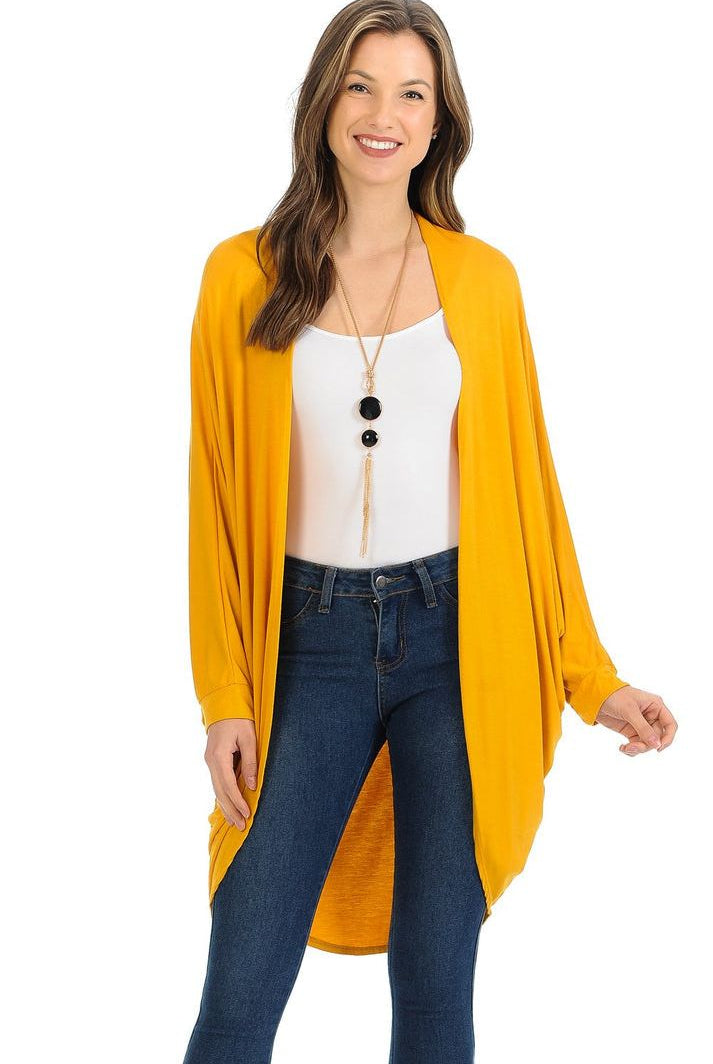 Plus Size Batwing Long Open Cardigan Top Maxi Cardigan WearAll Mustard 16-18
