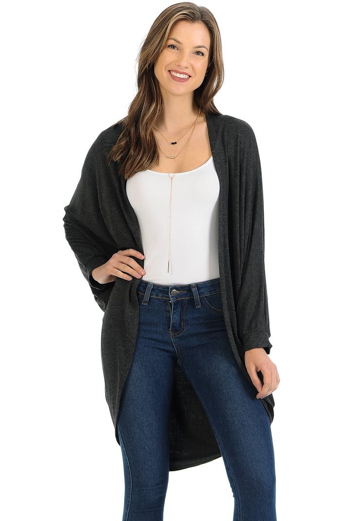 Plus Size Batwing Long Open Cardigan Top Maxi Cardigan WearAll Dark grey 16-18