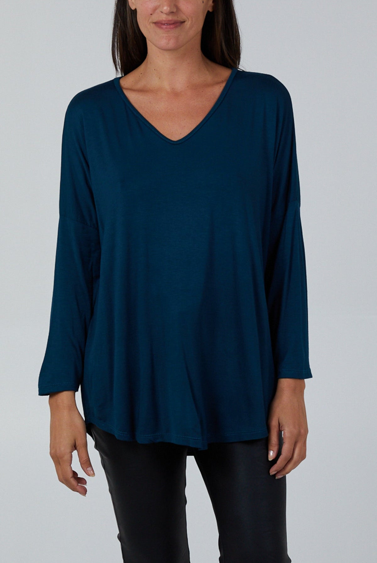 High Low Curved Hem Long Sleeve Top TOPMF2 WearAll Teal One Size