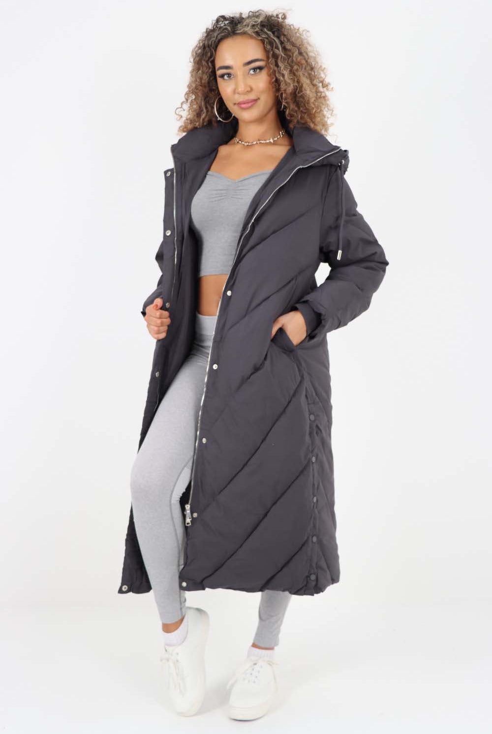 Italian Quilted Hooded Long Jacket Coat Jackets & Coat WearAll