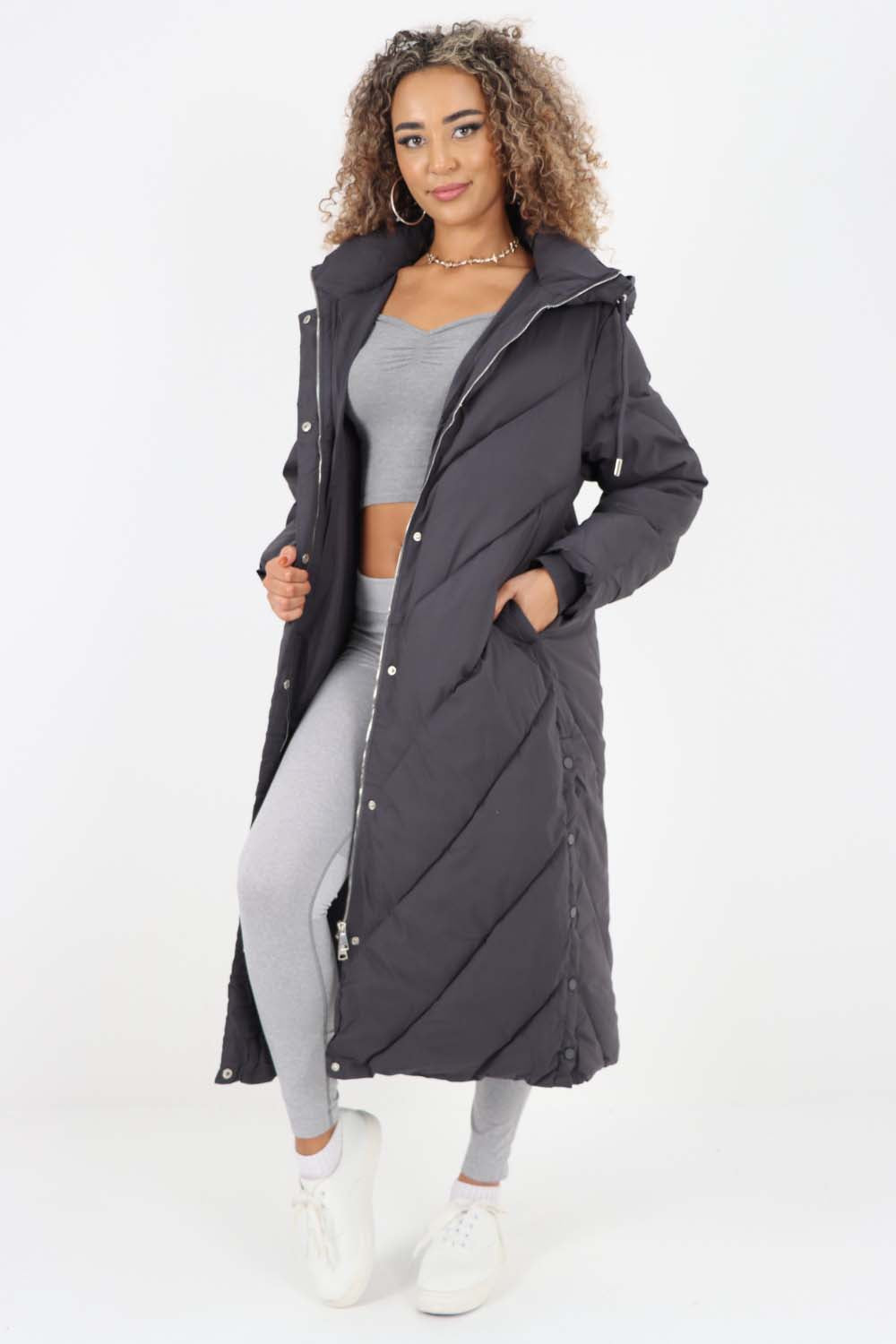 Italian Quilted Hooded Long Jacket Coat Jackets & Coat WearAll