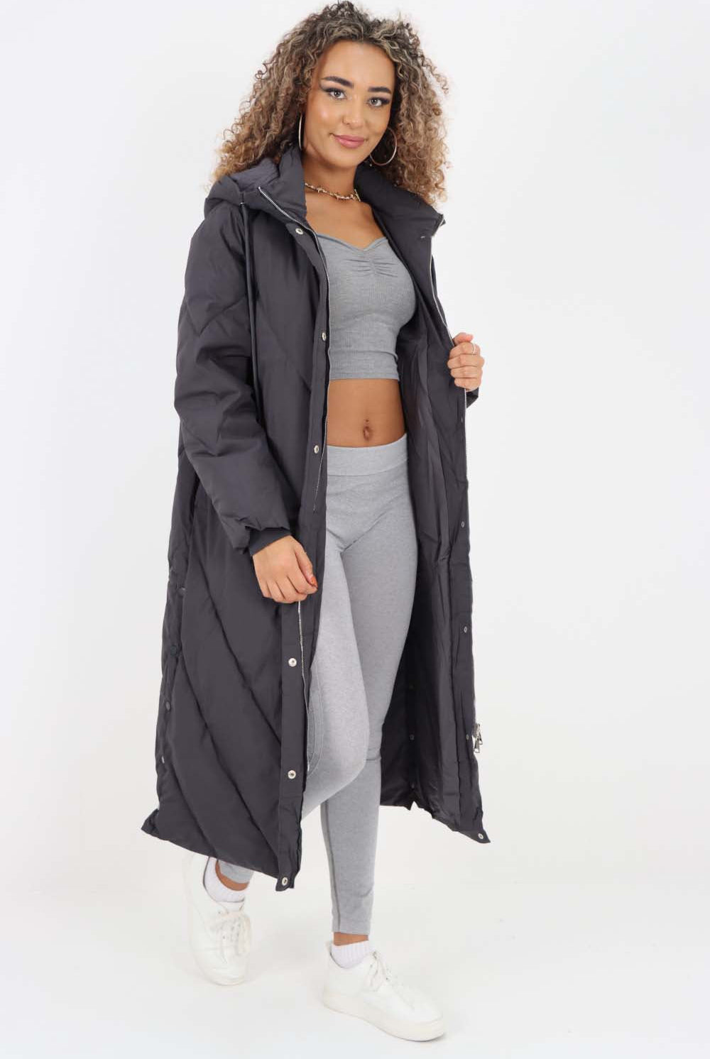 Italian Quilted Hooded Long Jacket Coat Jackets & Coat WearAll