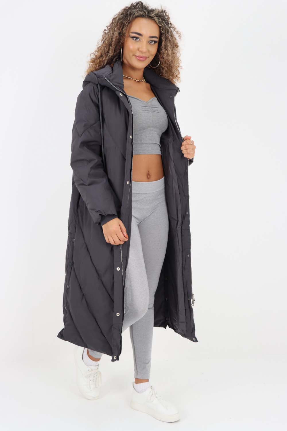 Italian Quilted Hooded Long Jacket Coat Jackets & Coat WearAll