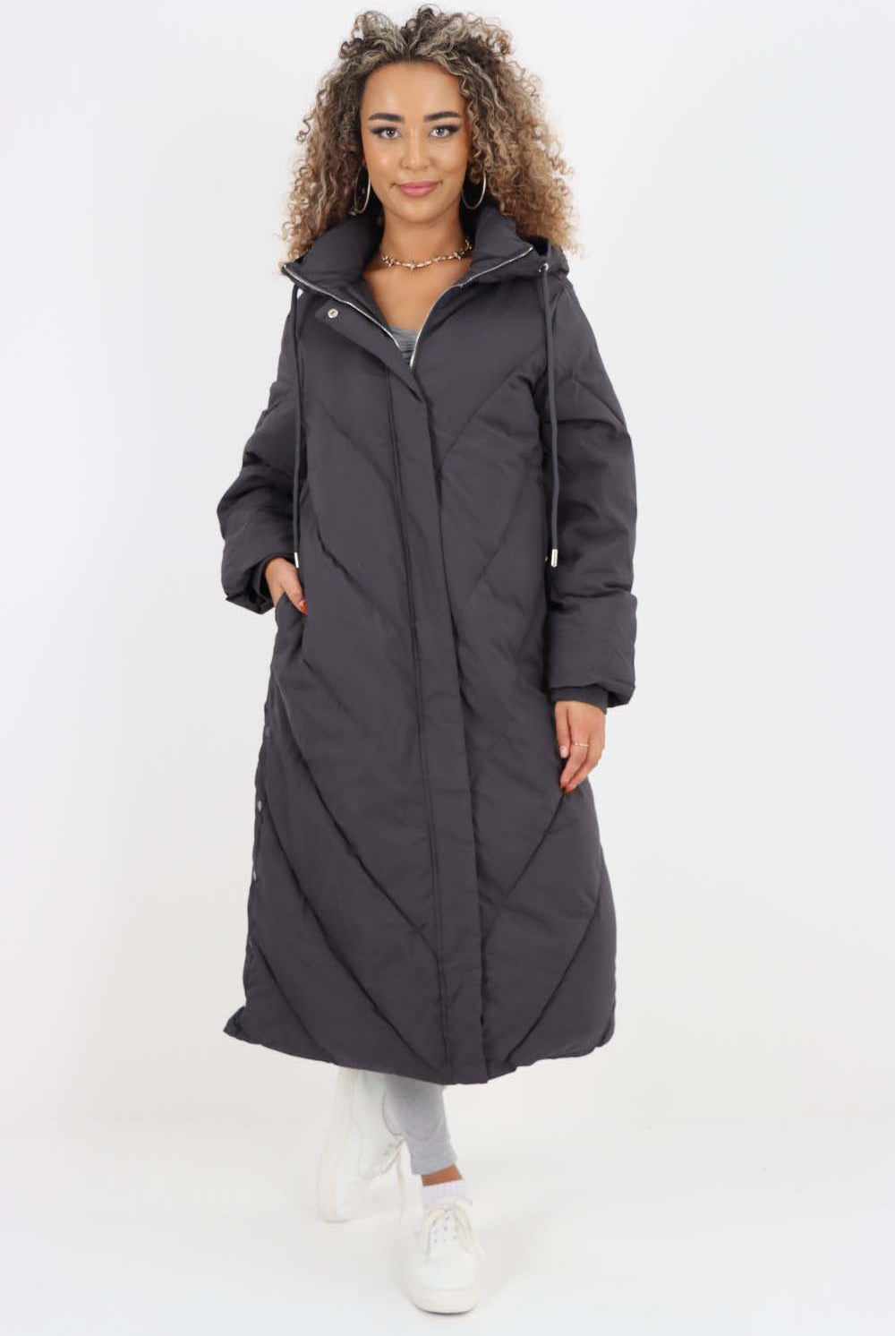 Italian Quilted Hooded Long Jacket Coat Jackets & Coat WearAll