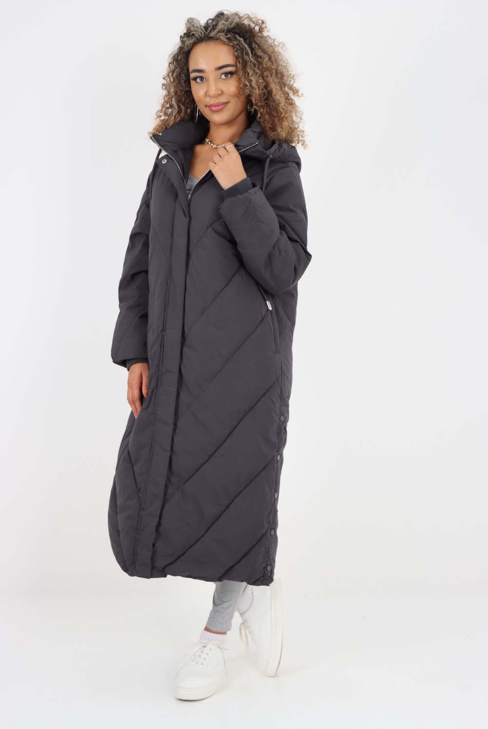 Italian Quilted Hooded Long Jacket Coat Jackets & Coat WearAll