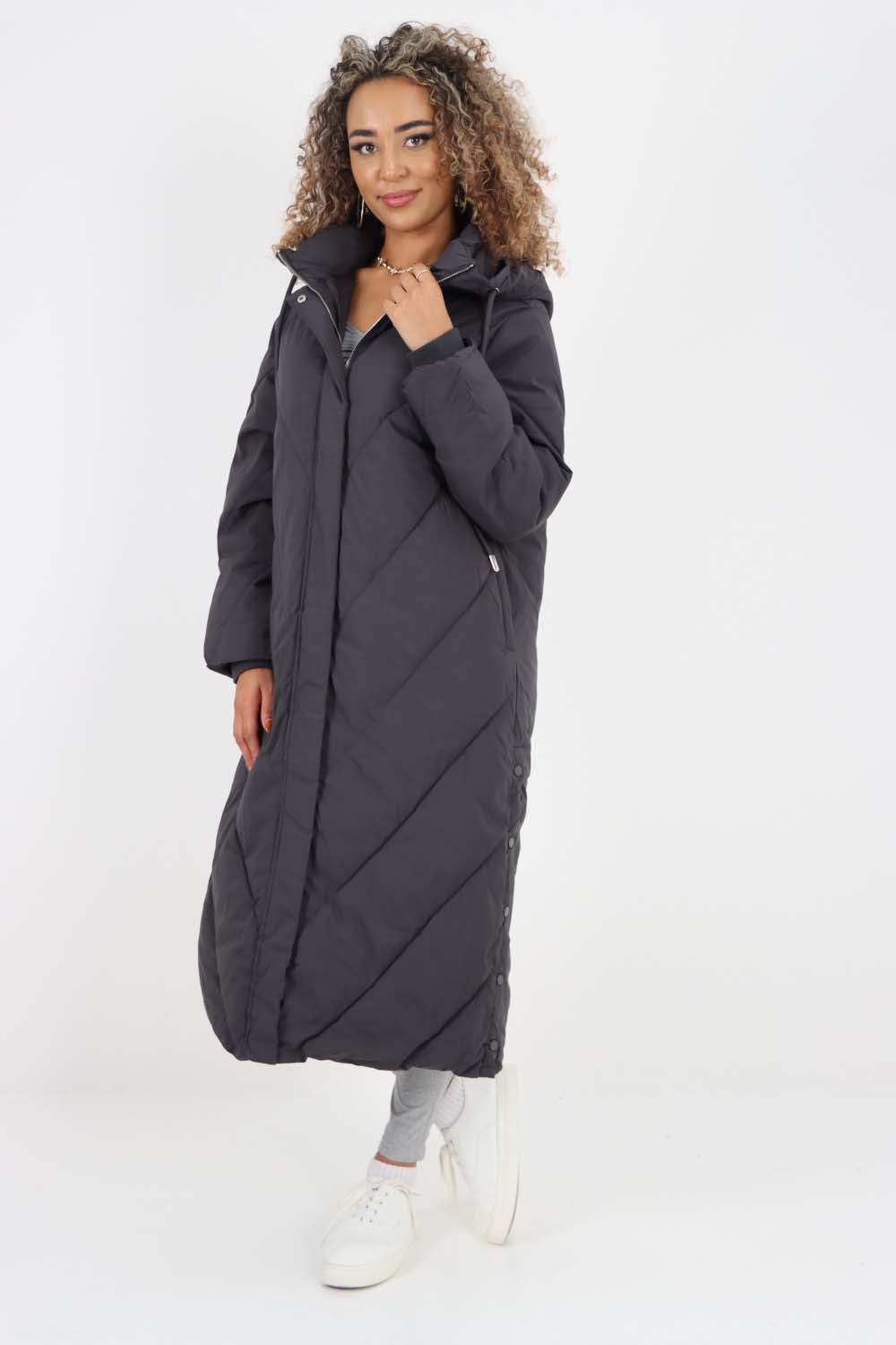 Italian Quilted Hooded Long Jacket Coat Jackets & Coat WearAll
