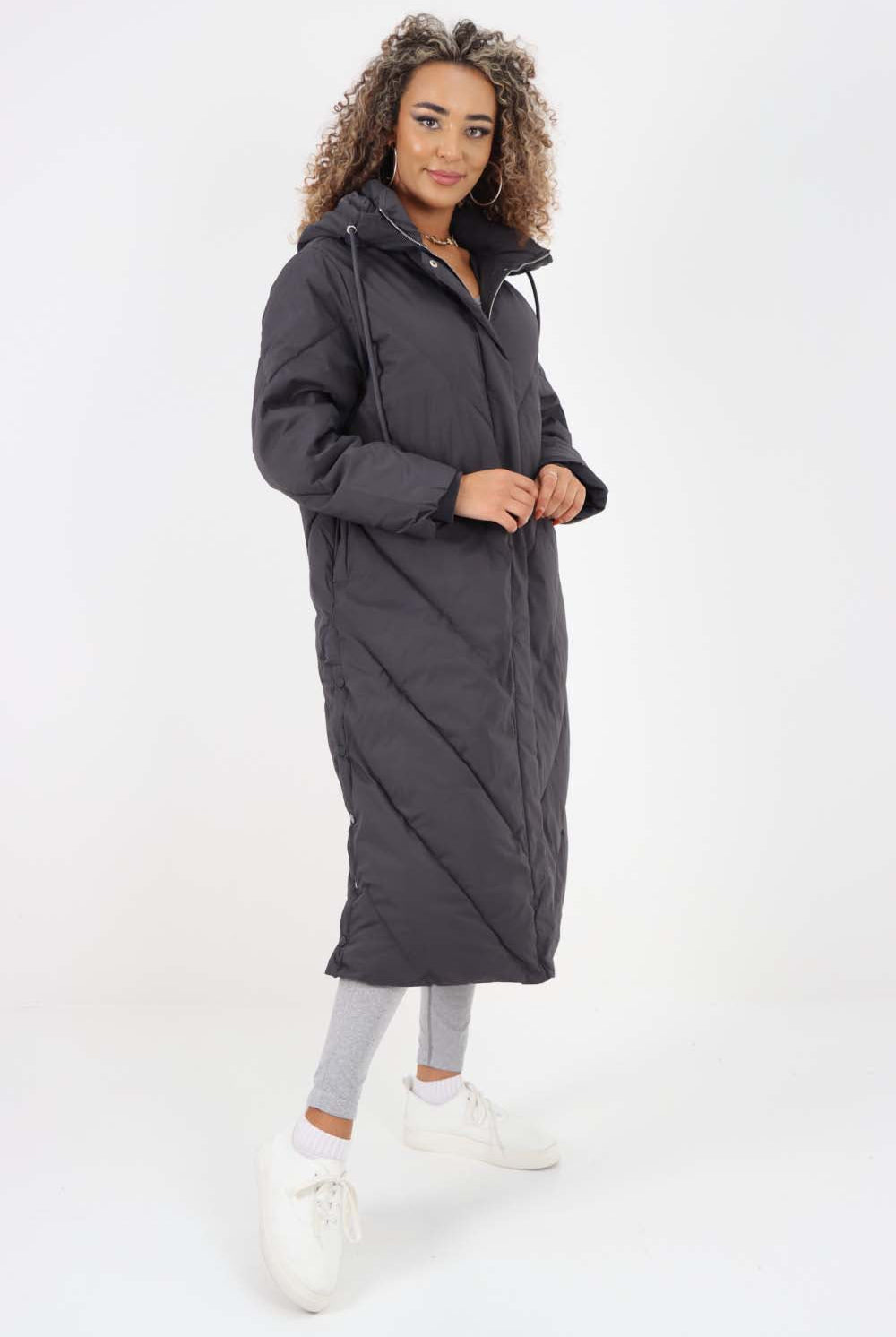 Italian Quilted Hooded Long Jacket Coat Jackets & Coat WearAll