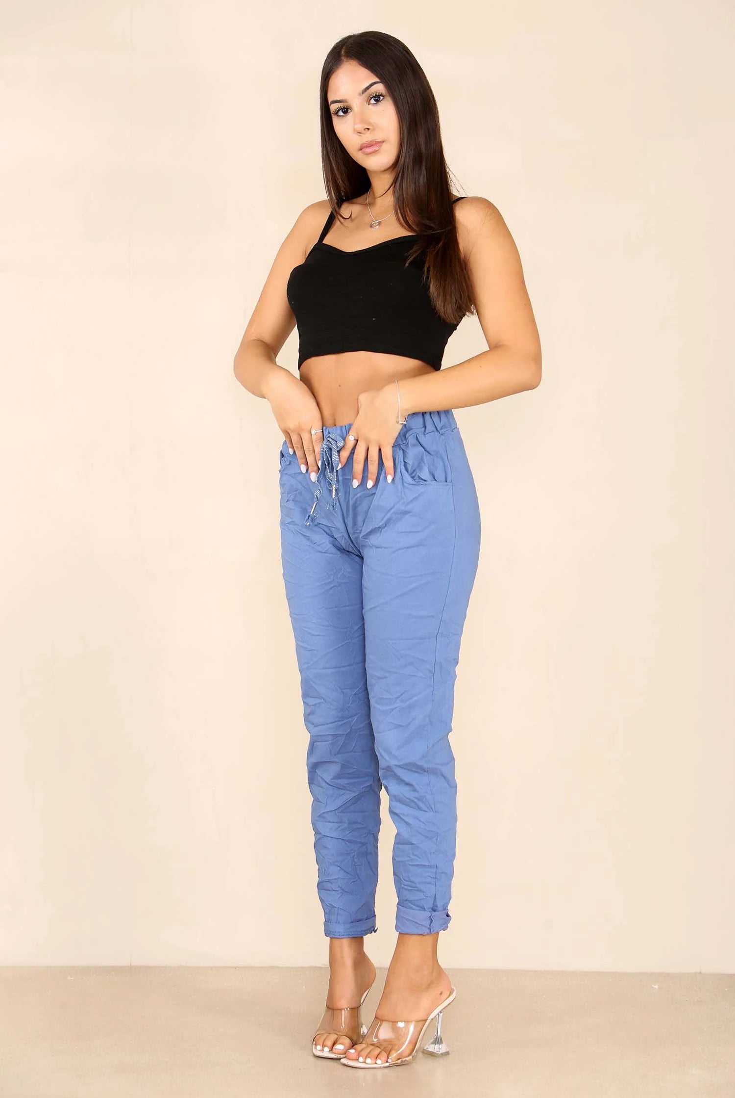 Italian Glitter Drawstring Waistband Magic Pants Trouser WearAll