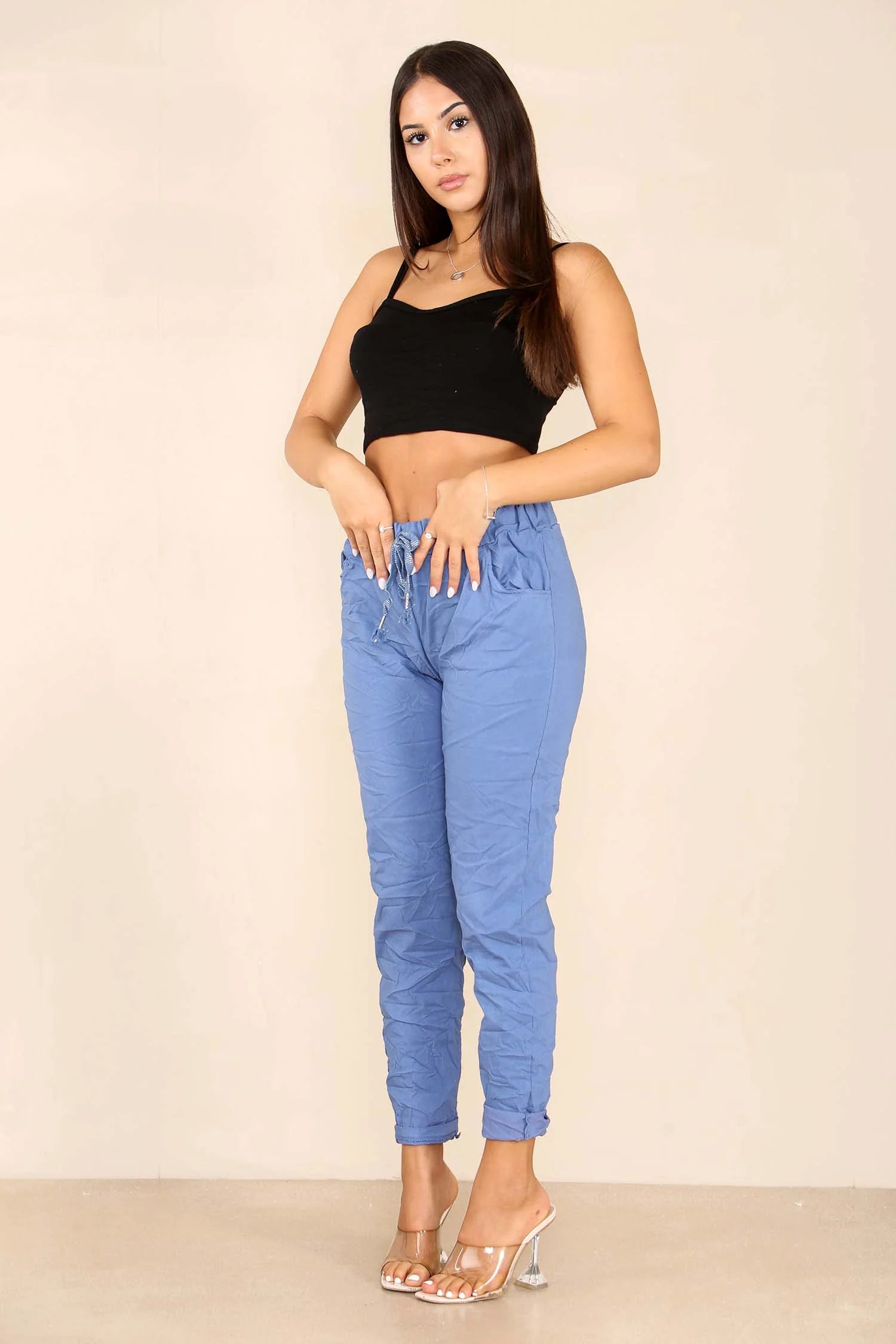 Italian Glitter Drawstring Waistband Magic Pants Trouser WearAll