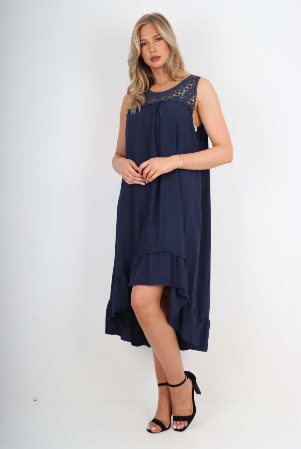 Italian Lace Neckline Dipped Hem Dress Dress WearAll