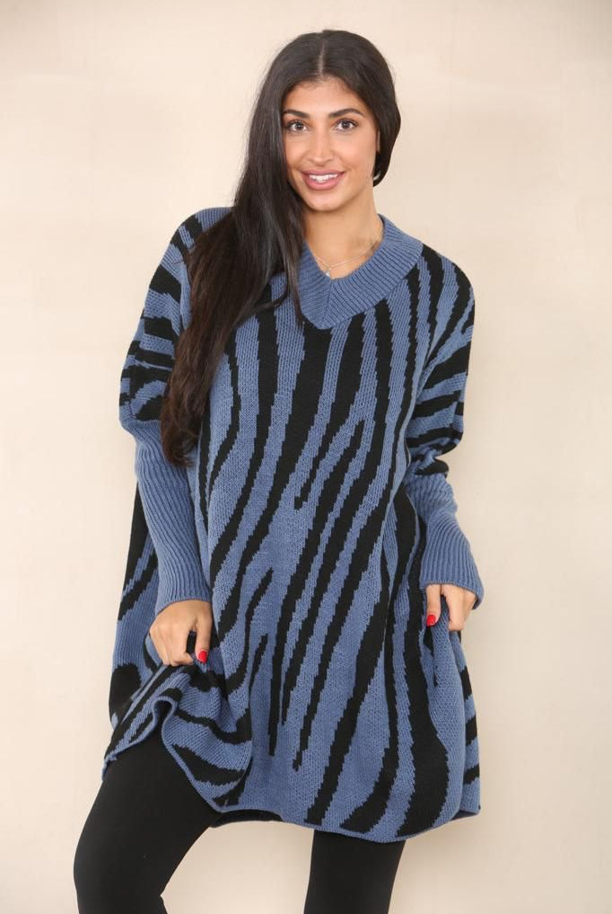Oversized Zebra Print Jumper Top Shirts WearAll Denim 12-24